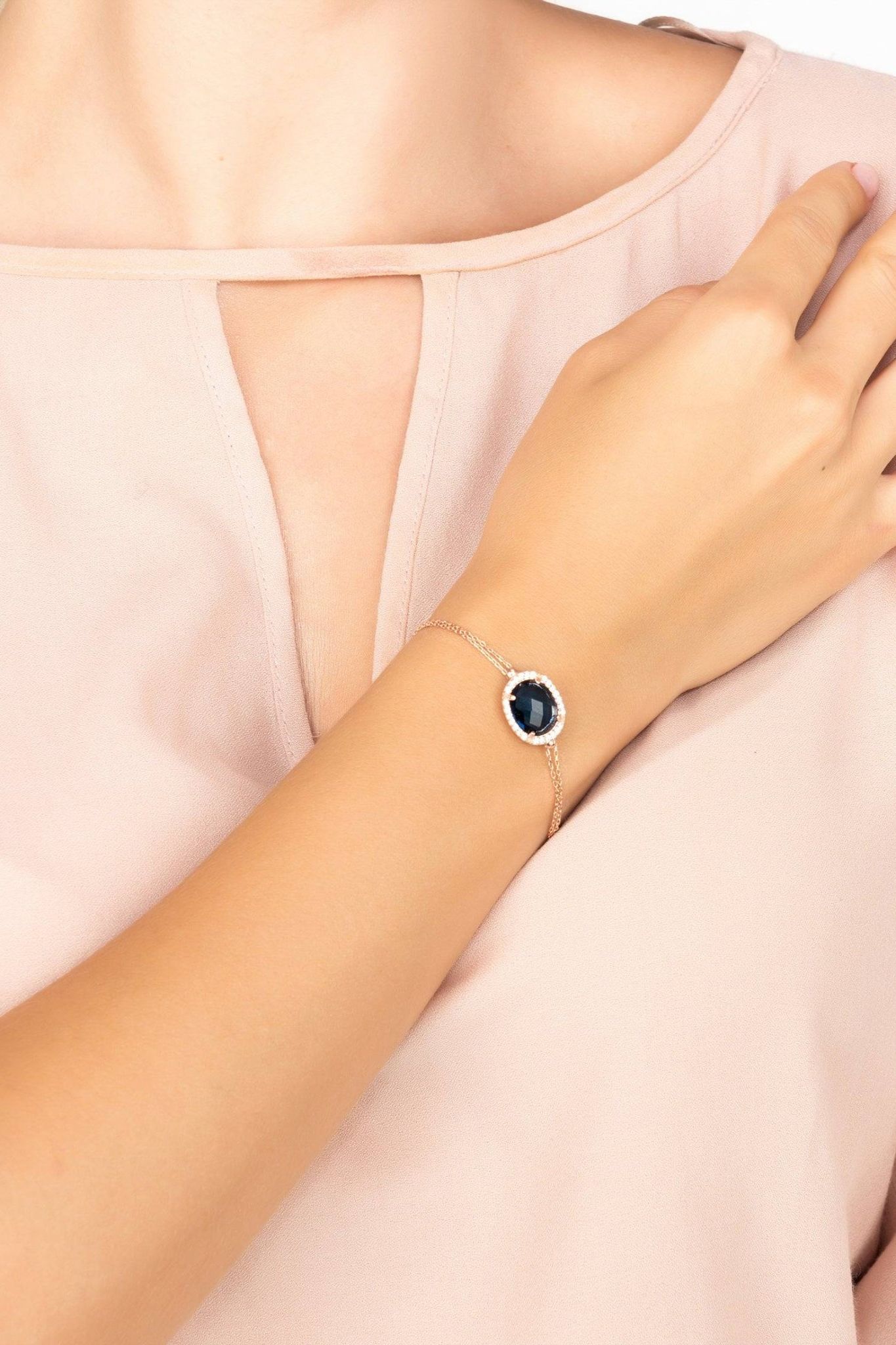 Beatrice Oval Gemstone Bracelet Rose Gold Sapphire Hydro - LATELITA Bracelets