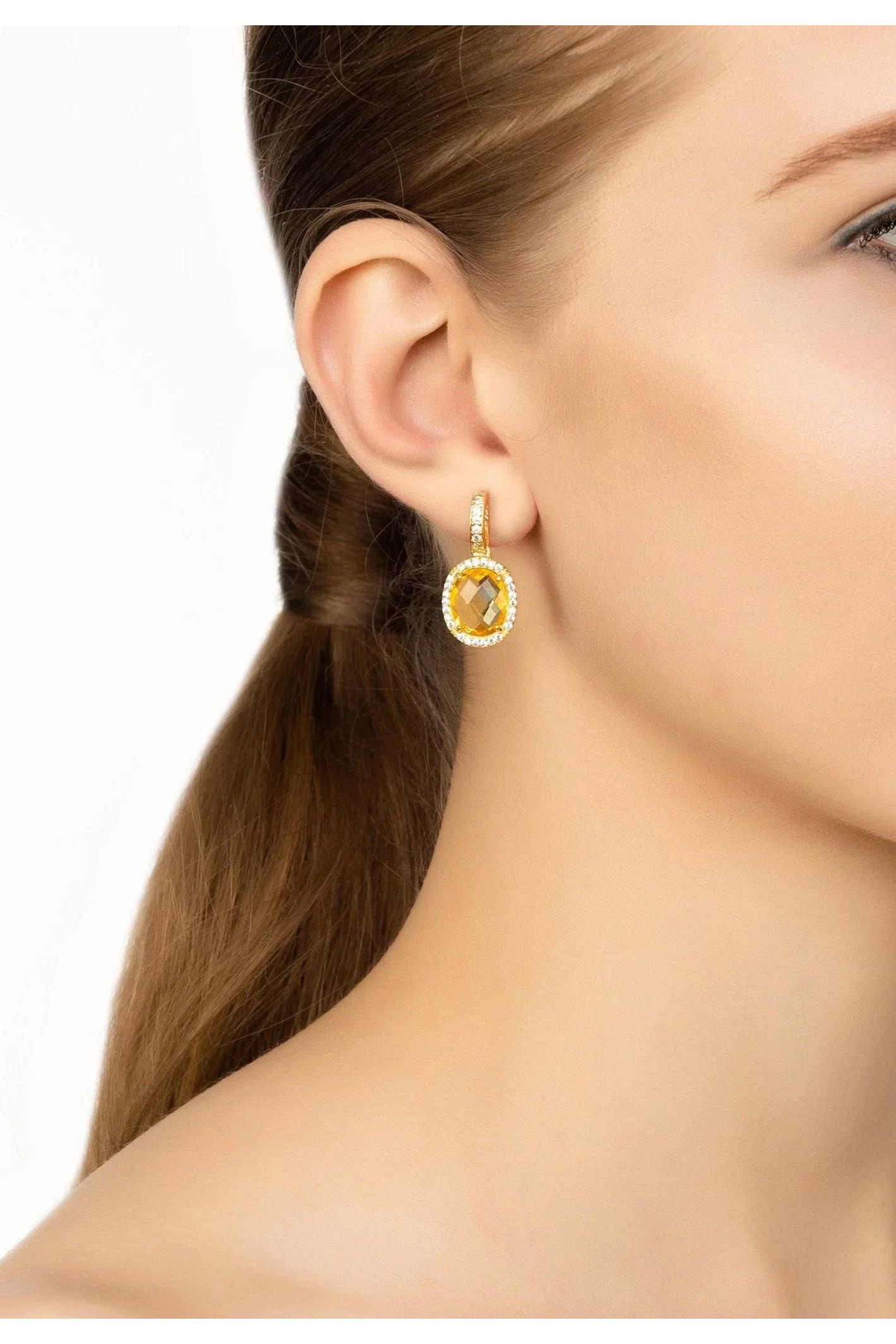 Beatrice Oval Gemstone Drop Earrings Gold Citrine Hydro - LATELITA Earrings