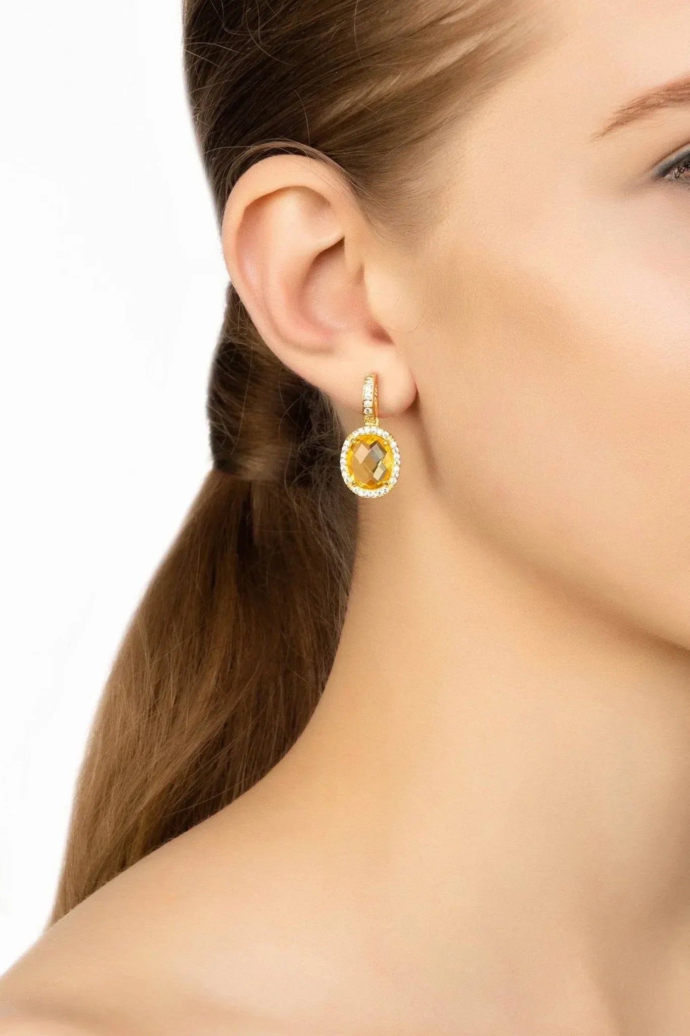 Beatrice Oval Gemstone Drop Earrings Gold Citrine Hydro - LATELITA Earrings