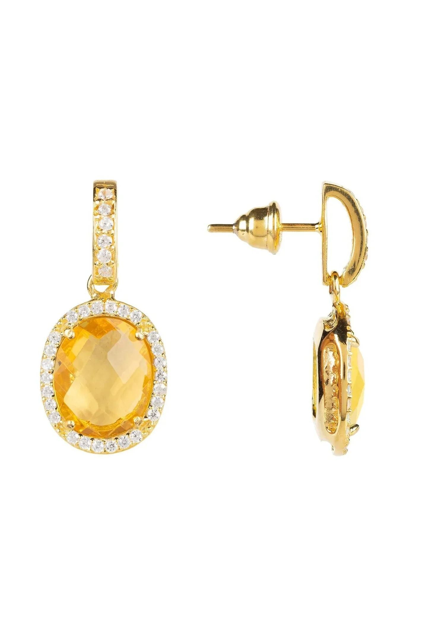 Beatrice Oval Gemstone Drop Earrings Gold Citrine Hydro - LATELITA Earrings