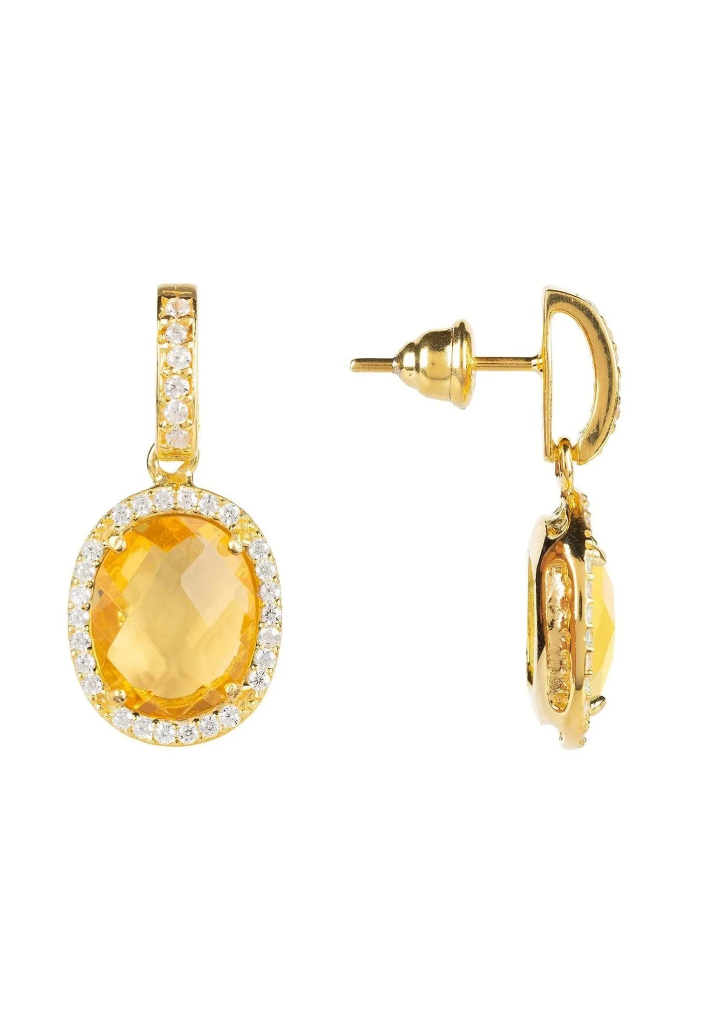 Beatrice Oval Gemstone Drop Earrings Gold Citrine Hydro - LATELITA Earrings
