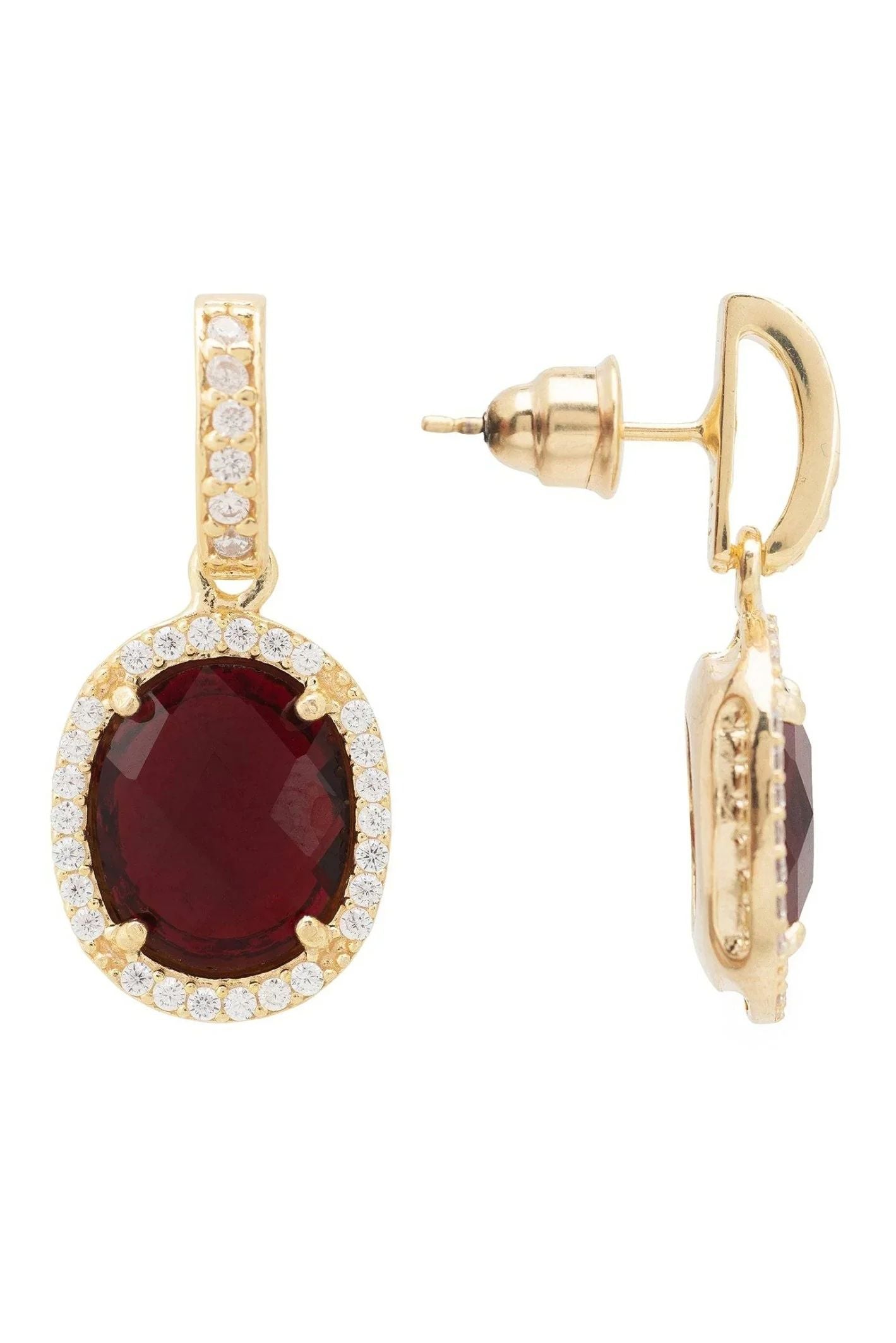 Beatrice Oval Gemstone Drop Earrings Gold Garnet - LATELITA Earrings