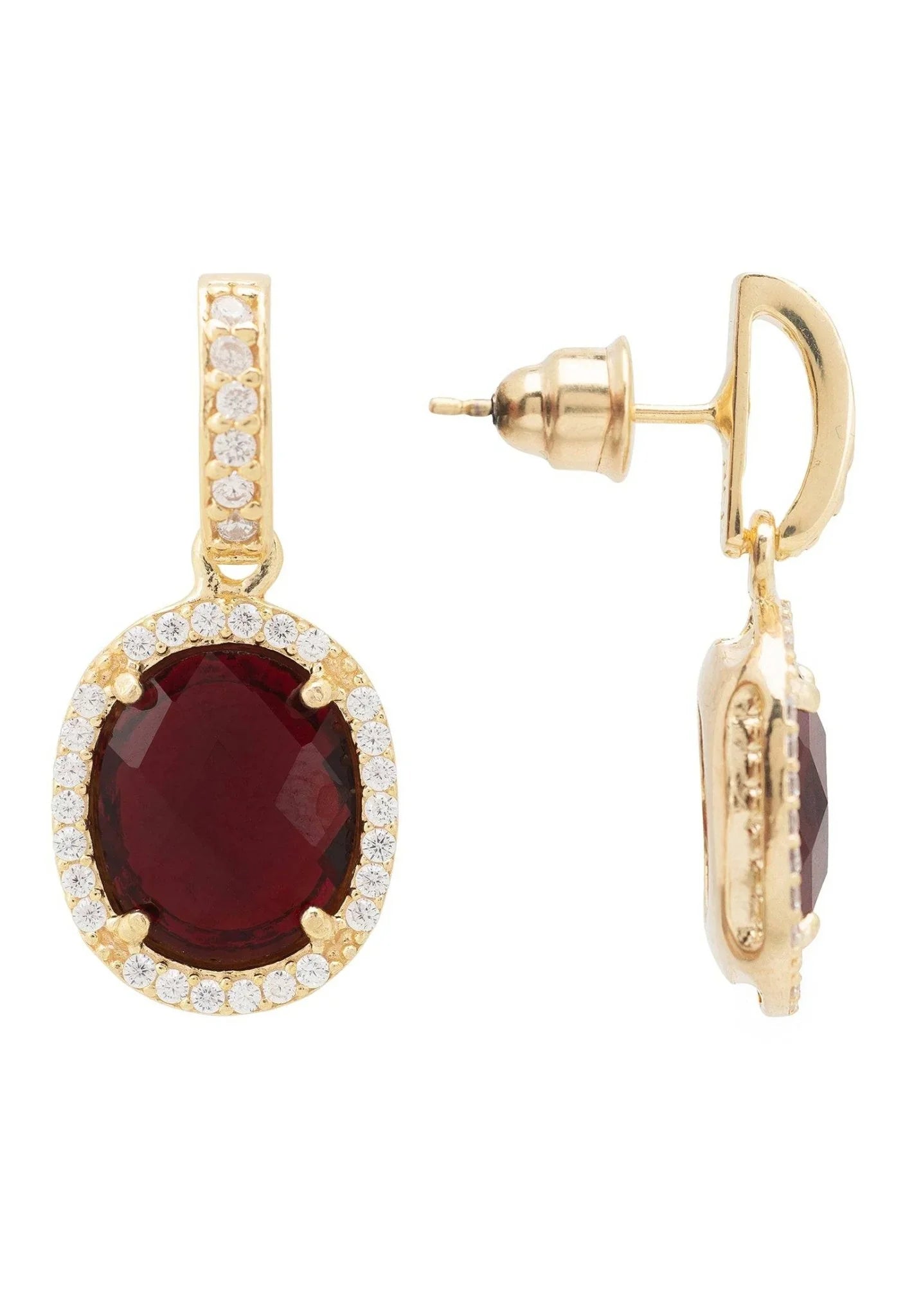 Beatrice Oval Gemstone Drop Earrings Gold Garnet - LATELITA Earrings