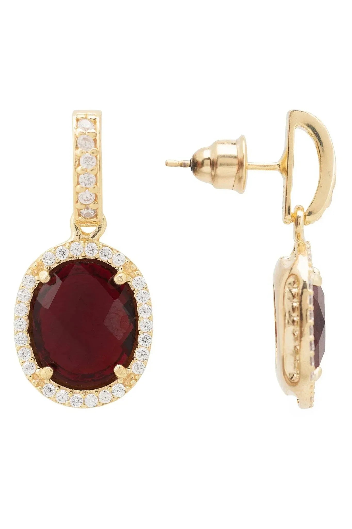 Beatrice Oval Gemstone Drop Earrings Gold Garnet - LATELITA Earrings
