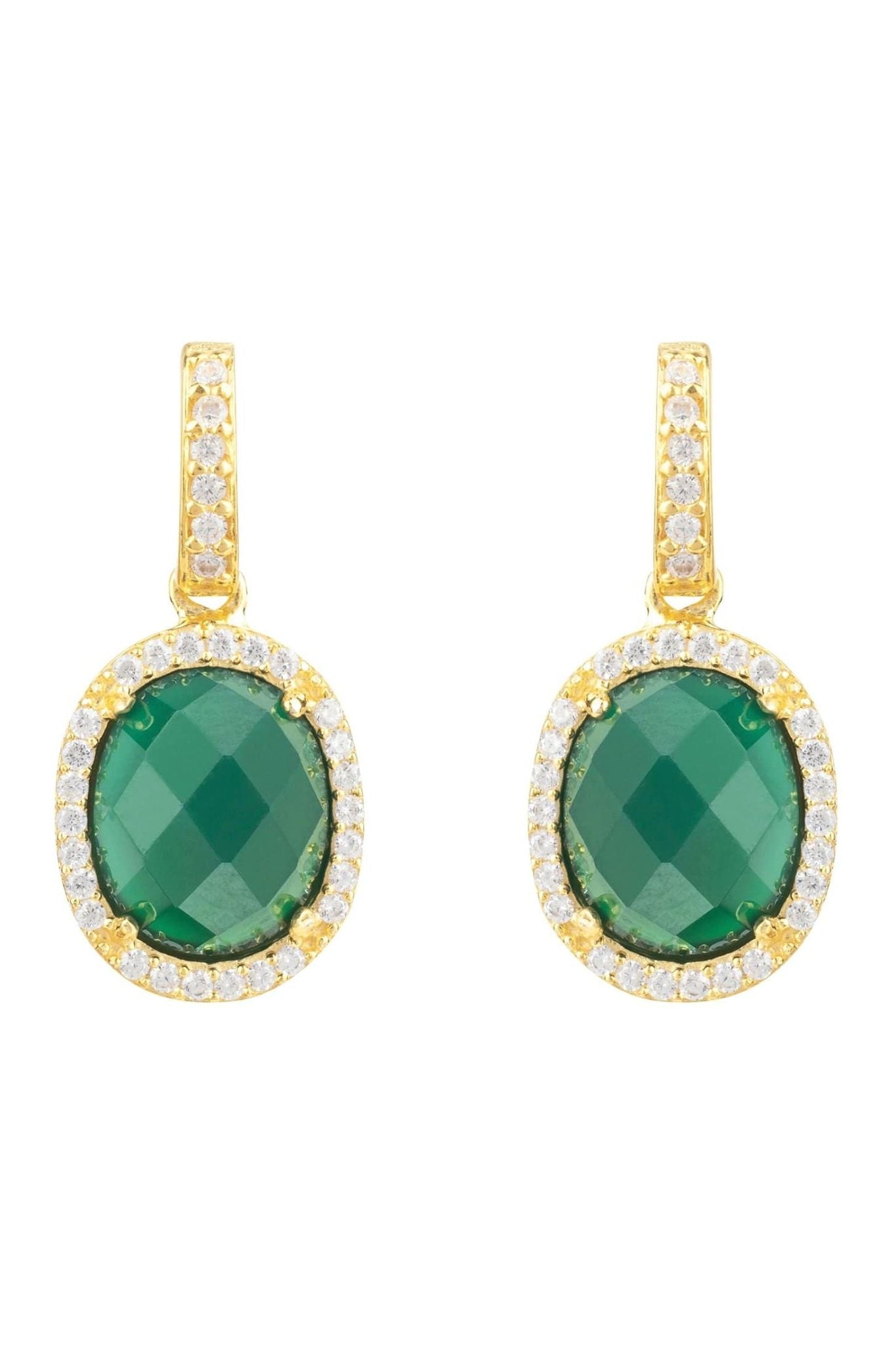 Beatrice Oval Gemstone Drop Earrings Gold Green Onyx - LATELITA Earrings