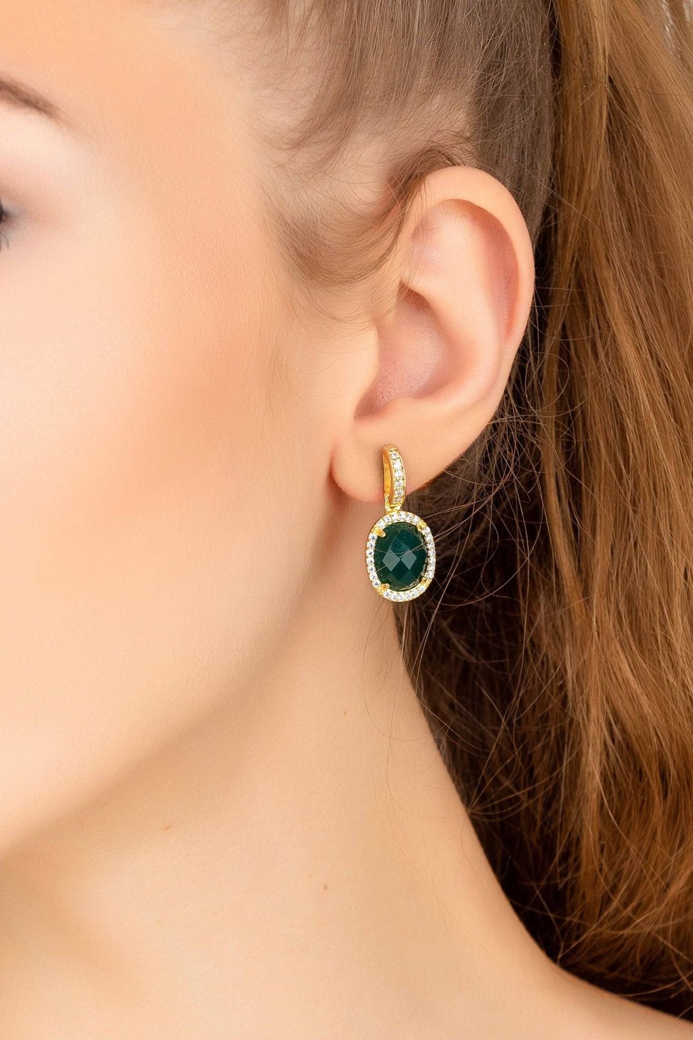 Beatrice Oval Gemstone Drop Earrings Gold Green Onyx - LATELITA Earrings