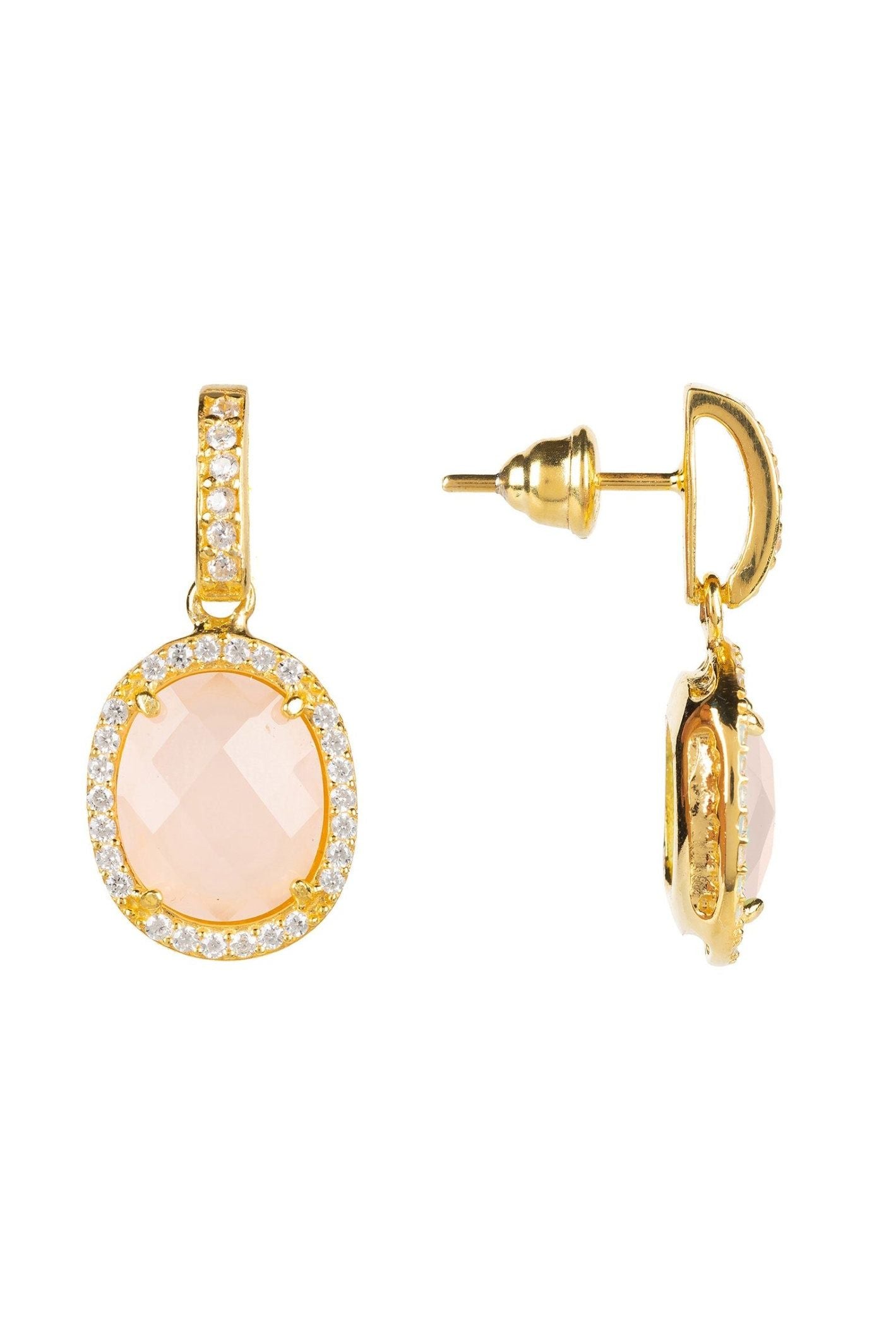 Beatrice Oval Gemstone Drop Earrings Gold Rose Quartz - LATELITA Earrings