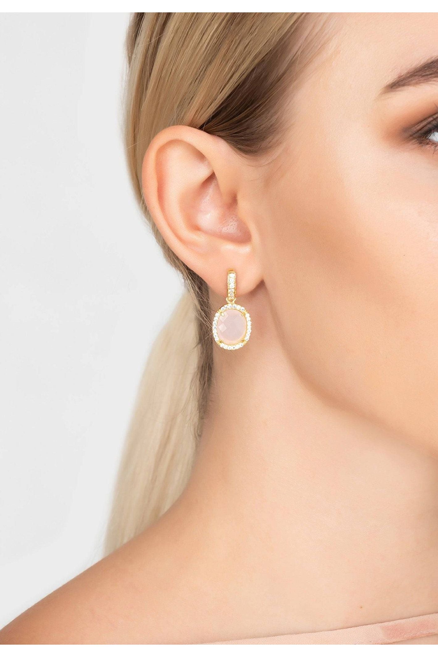 Beatrice Oval Gemstone Drop Earrings Gold Rose Quartz - LATELITA Earrings