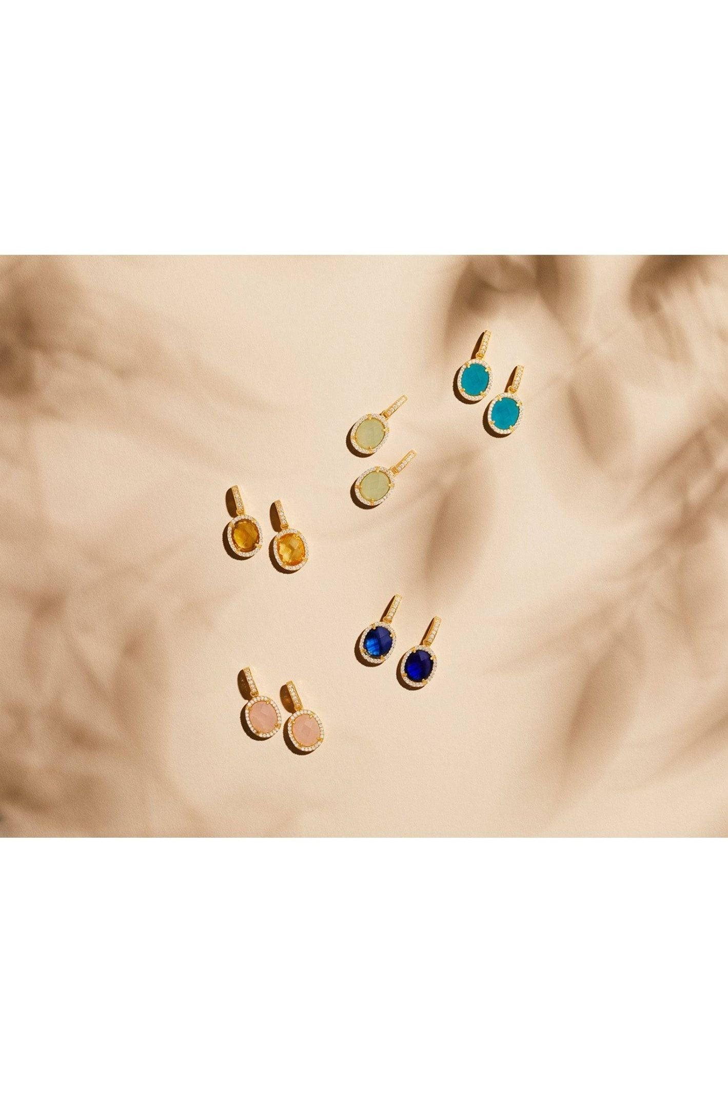 Beatrice Oval Gemstone Drop Earrings Gold Rose Quartz - LATELITA Earrings