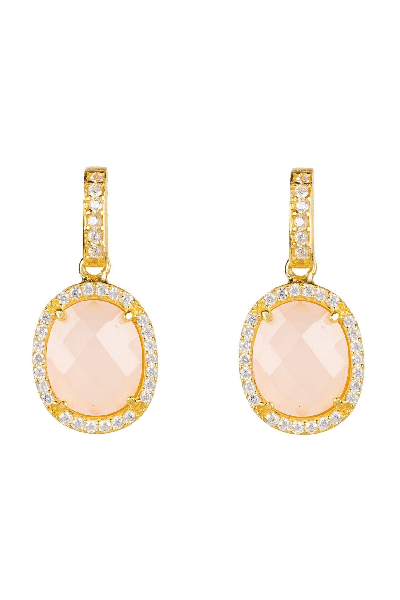 Beatrice Oval Gemstone Drop Earrings Gold Rose Quartz - LATELITA Earrings