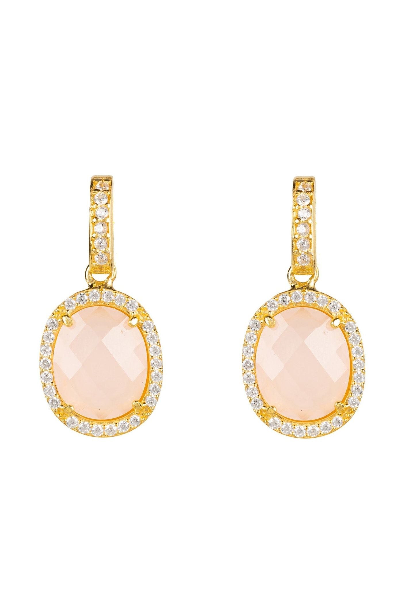 Beatrice Oval Gemstone Drop Earrings Gold Rose Quartz - LATELITA Earrings