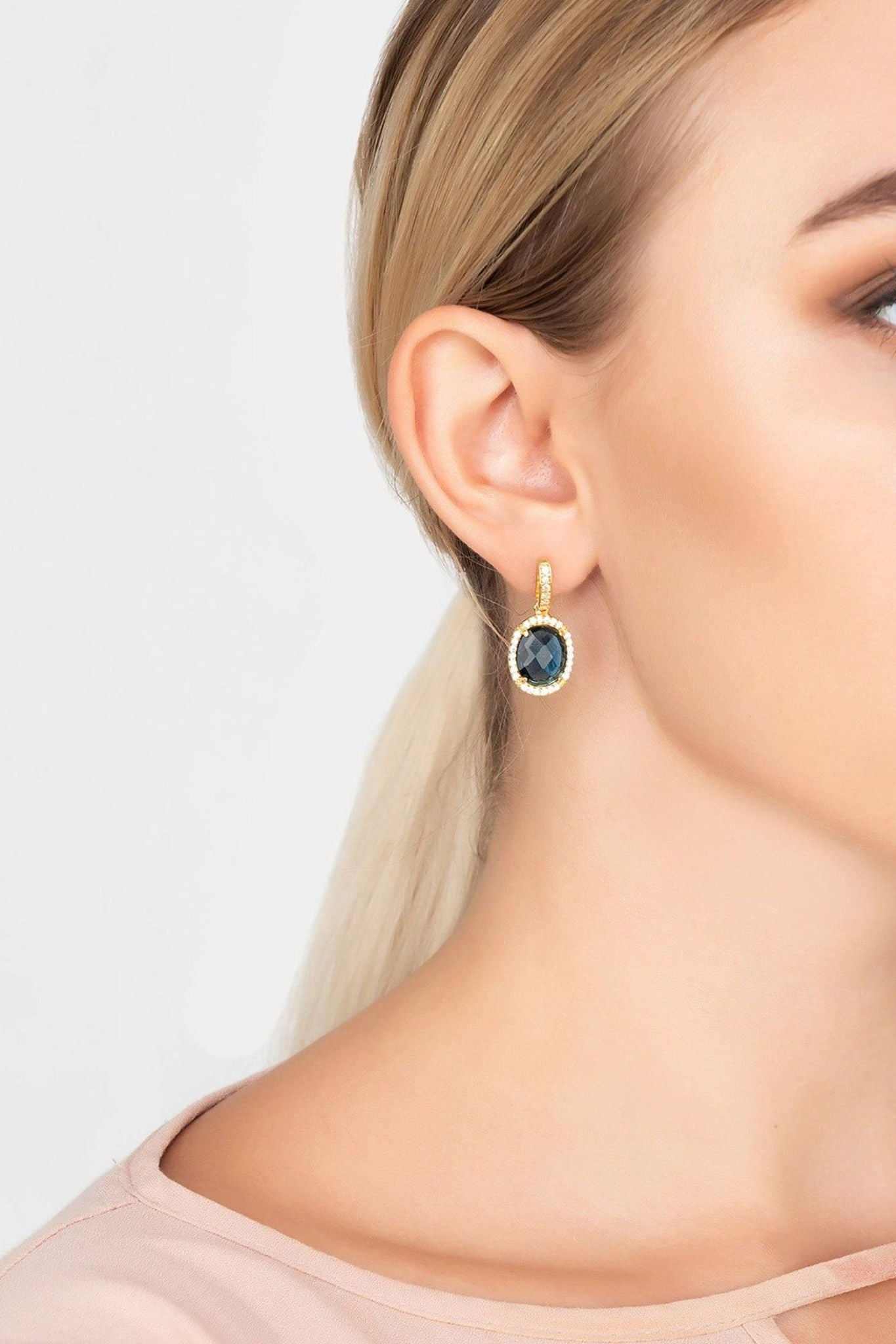 Beatrice Oval Gemstone Drop Earrings Gold Sapphire Hydro - LATELITA Earrings