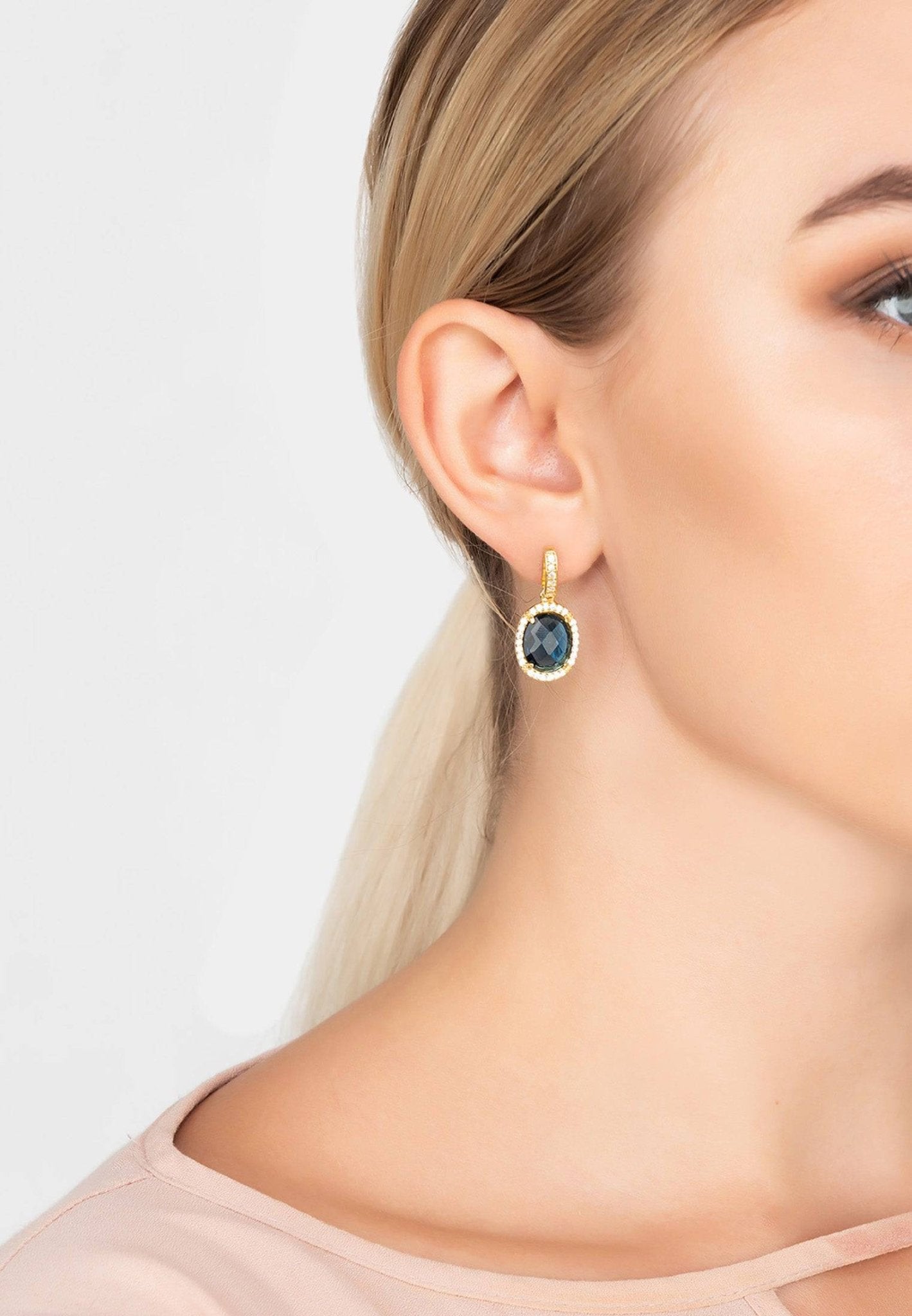 Beatrice Oval Gemstone Drop Earrings Gold Sapphire Hydro - LATELITA Earrings