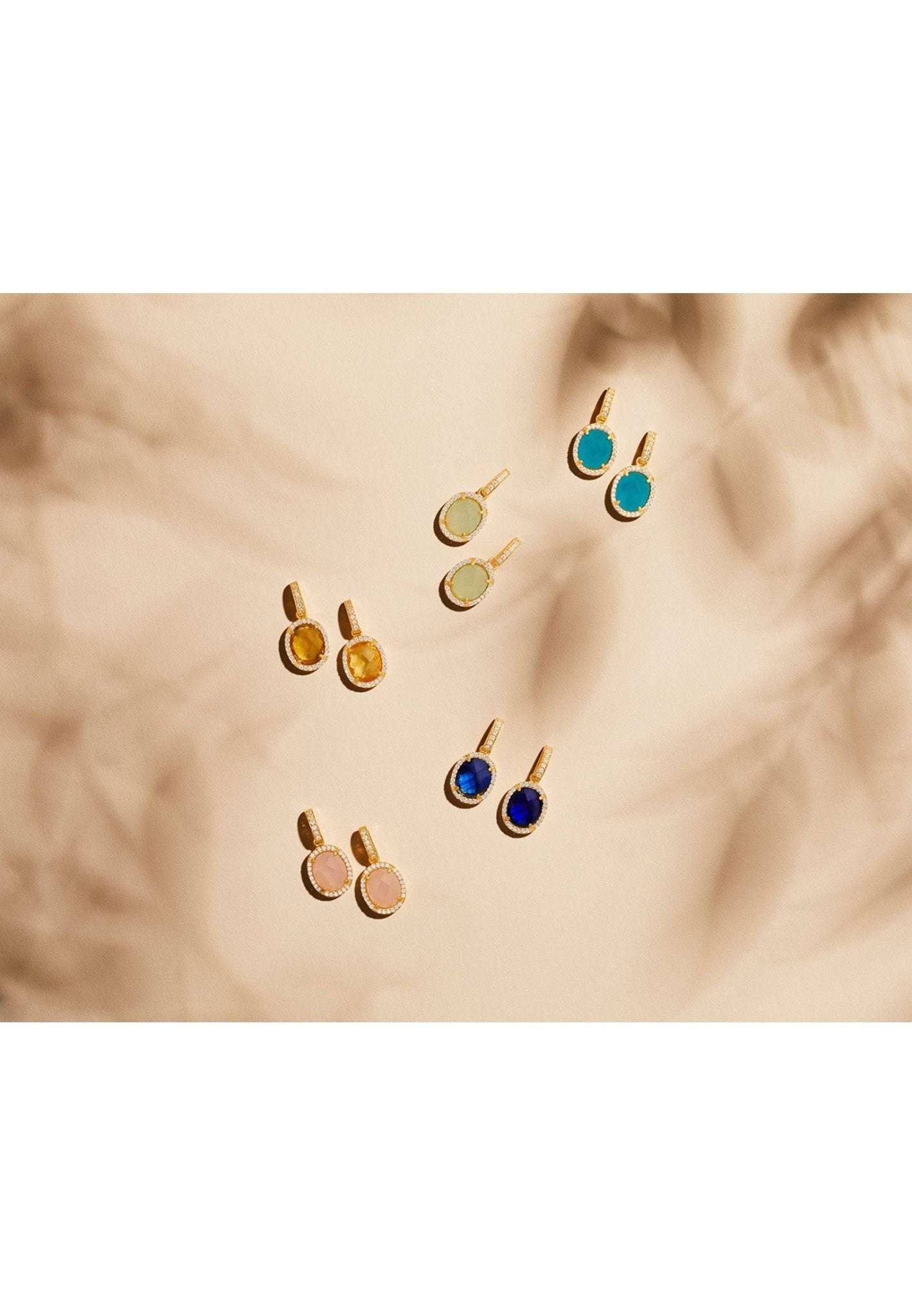 Beatrice Oval Gemstone Drop Earrings Gold Sapphire Hydro - LATELITA Earrings
