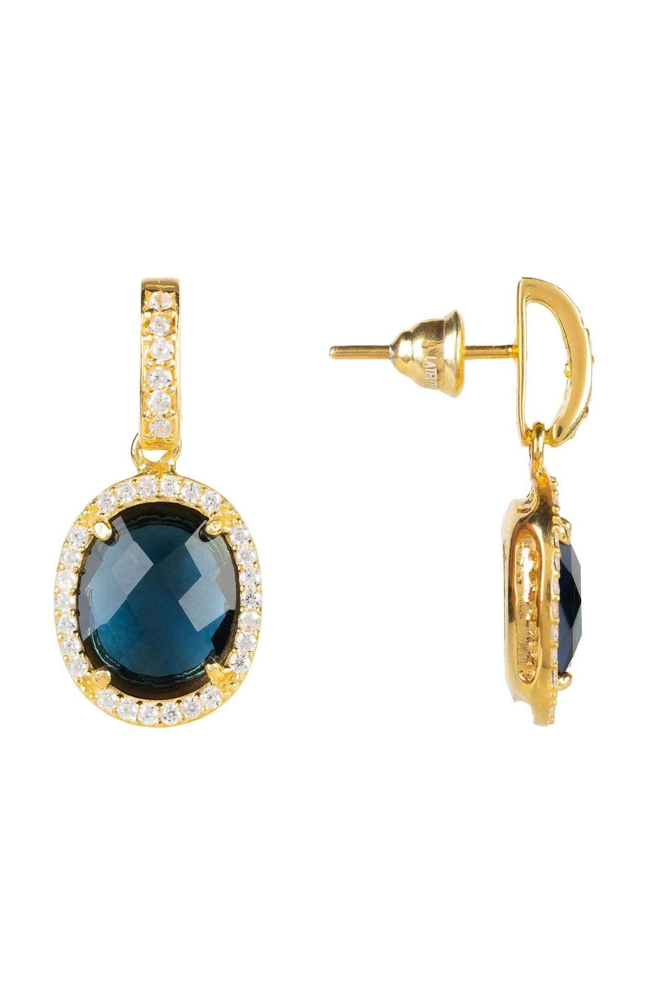 Beatrice Oval Gemstone Drop Earrings Gold Sapphire Hydro - LATELITA Earrings