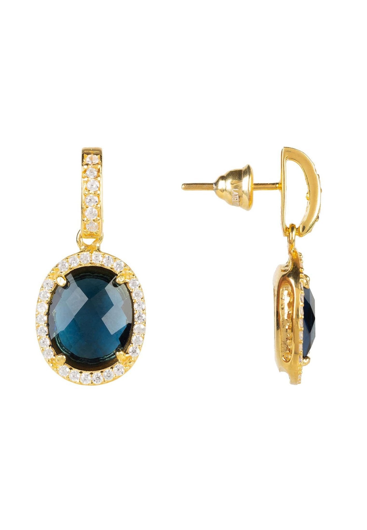 Beatrice Oval Gemstone Drop Earrings Gold Sapphire Hydro - LATELITA Earrings