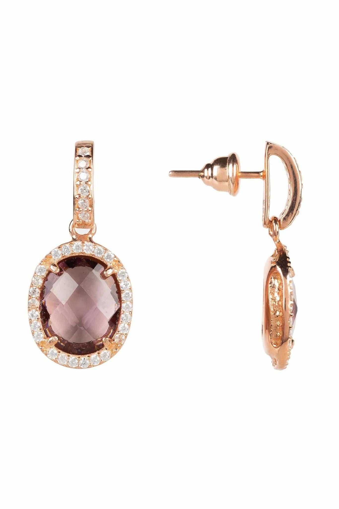 Beatrice Oval Gemstone Drop Earrings Rose Gold Amethyst Hydro - LATELITA Earrings