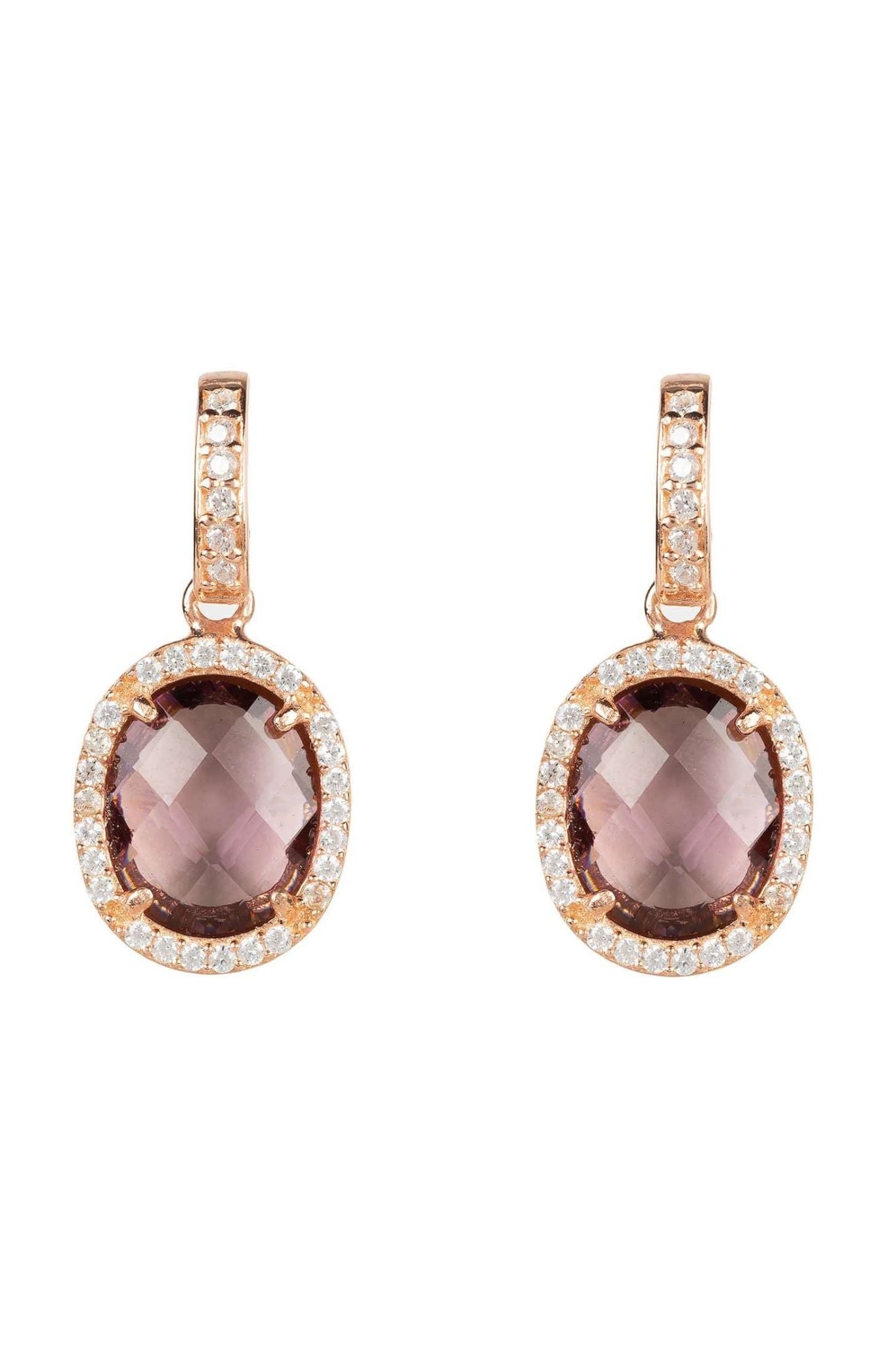 Beatrice Oval Gemstone Drop Earrings Rose Gold Amethyst Hydro - LATELITA Earrings
