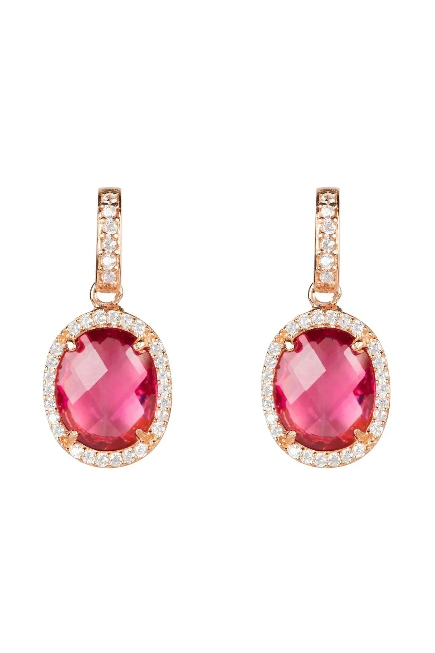 Beatrice Oval Gemstone Drop Earrings Rose Gold Pink Tourmaline - LATELITA Earrings