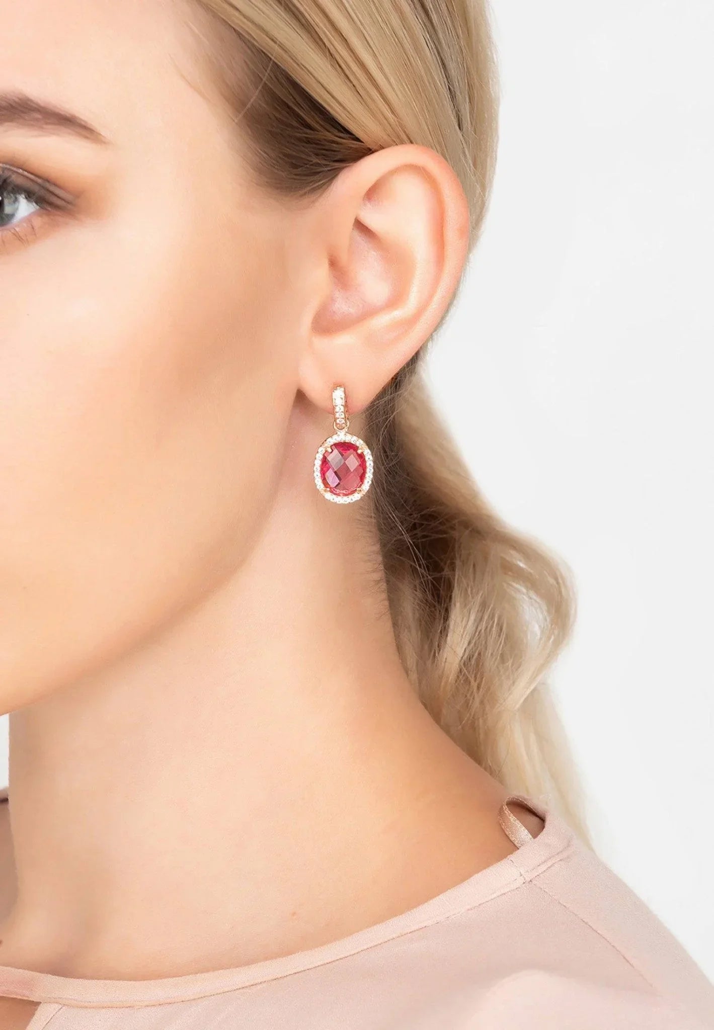 Beatrice Oval Gemstone Drop Earrings Rose Gold Pink Tourmaline - LATELITA Earrings