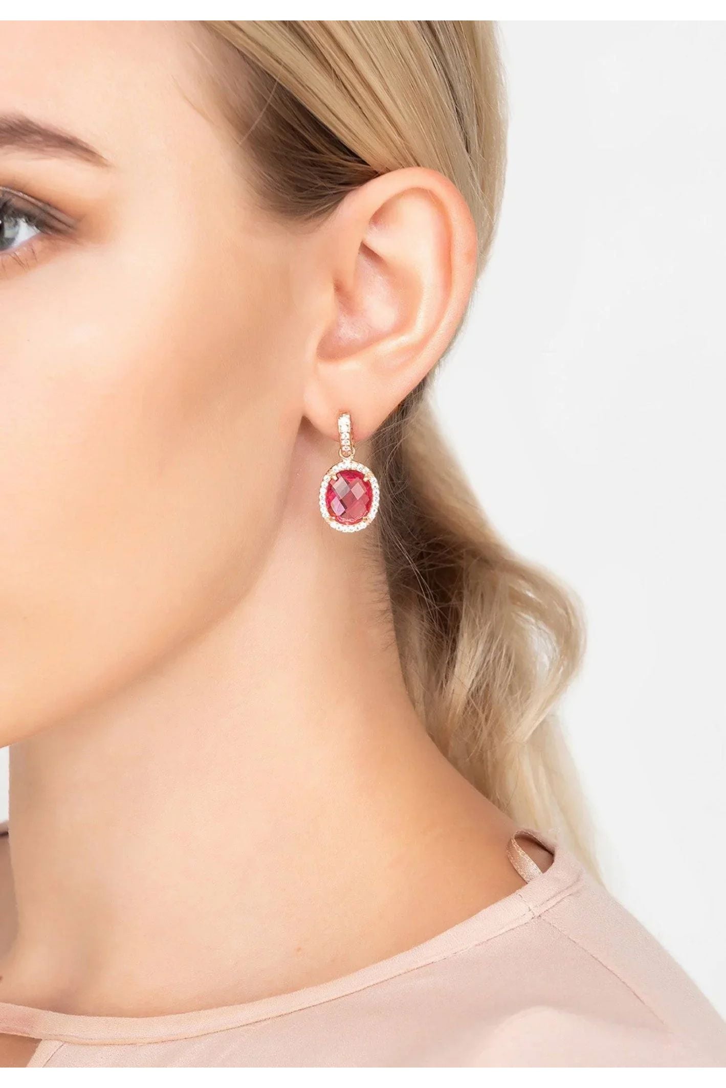 Beatrice Oval Gemstone Drop Earrings Rose Gold Pink Tourmaline - LATELITA Earrings