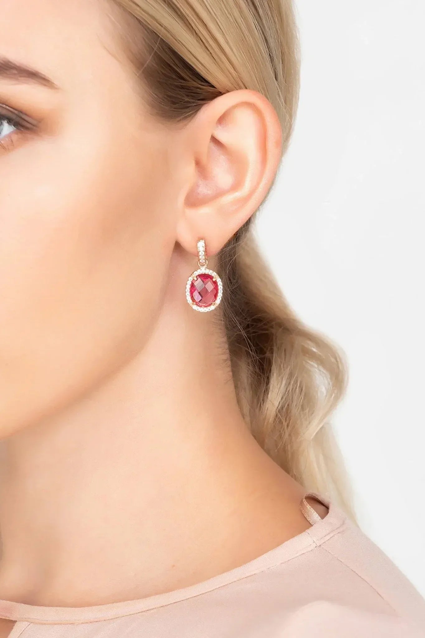 Beatrice Oval Gemstone Drop Earrings Rose Gold Pink Tourmaline - LATELITA Earrings