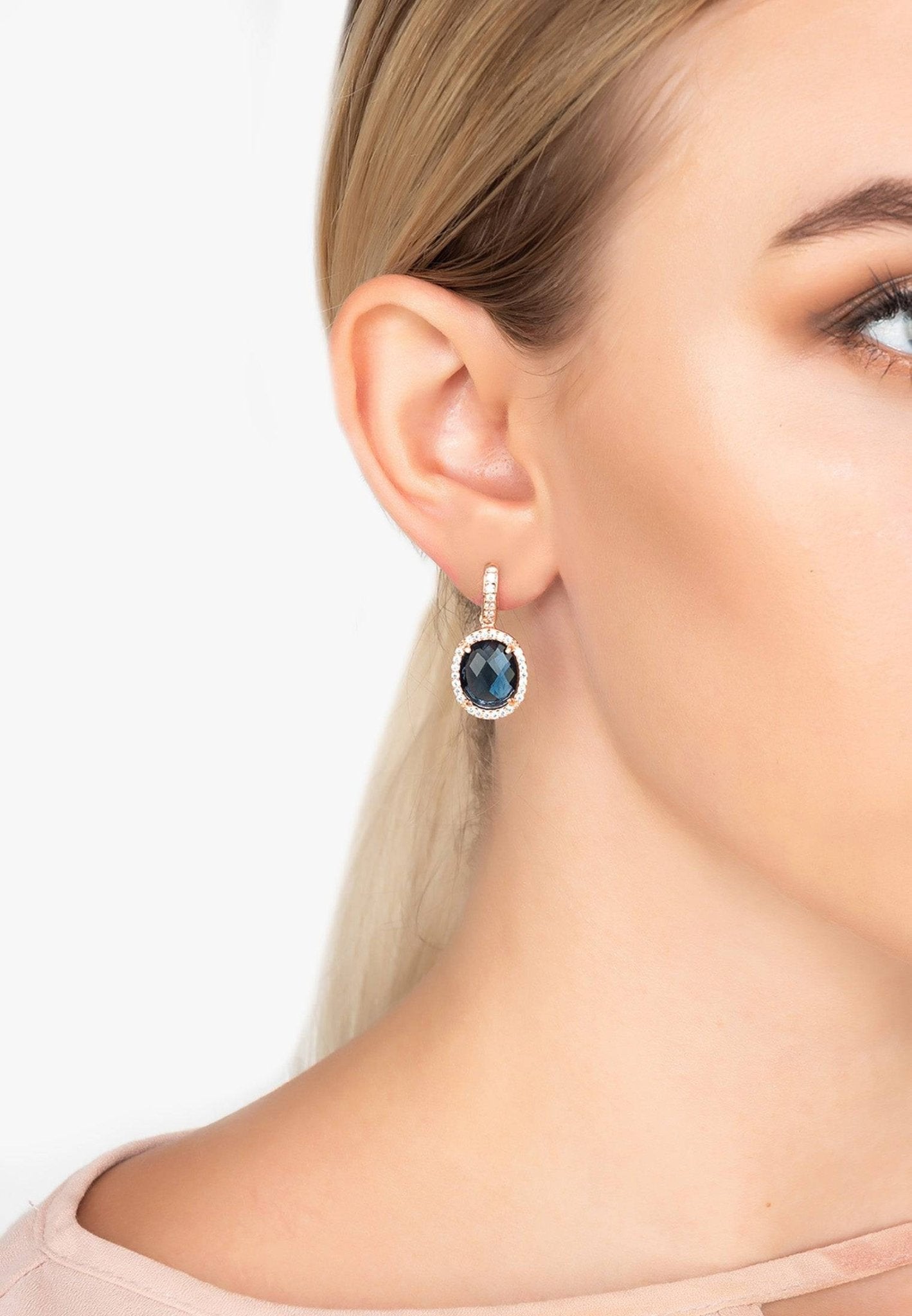 Beatrice Oval Gemstone Drop Earrings Rose Gold Sapphire Hydro - LATELITA Earrings