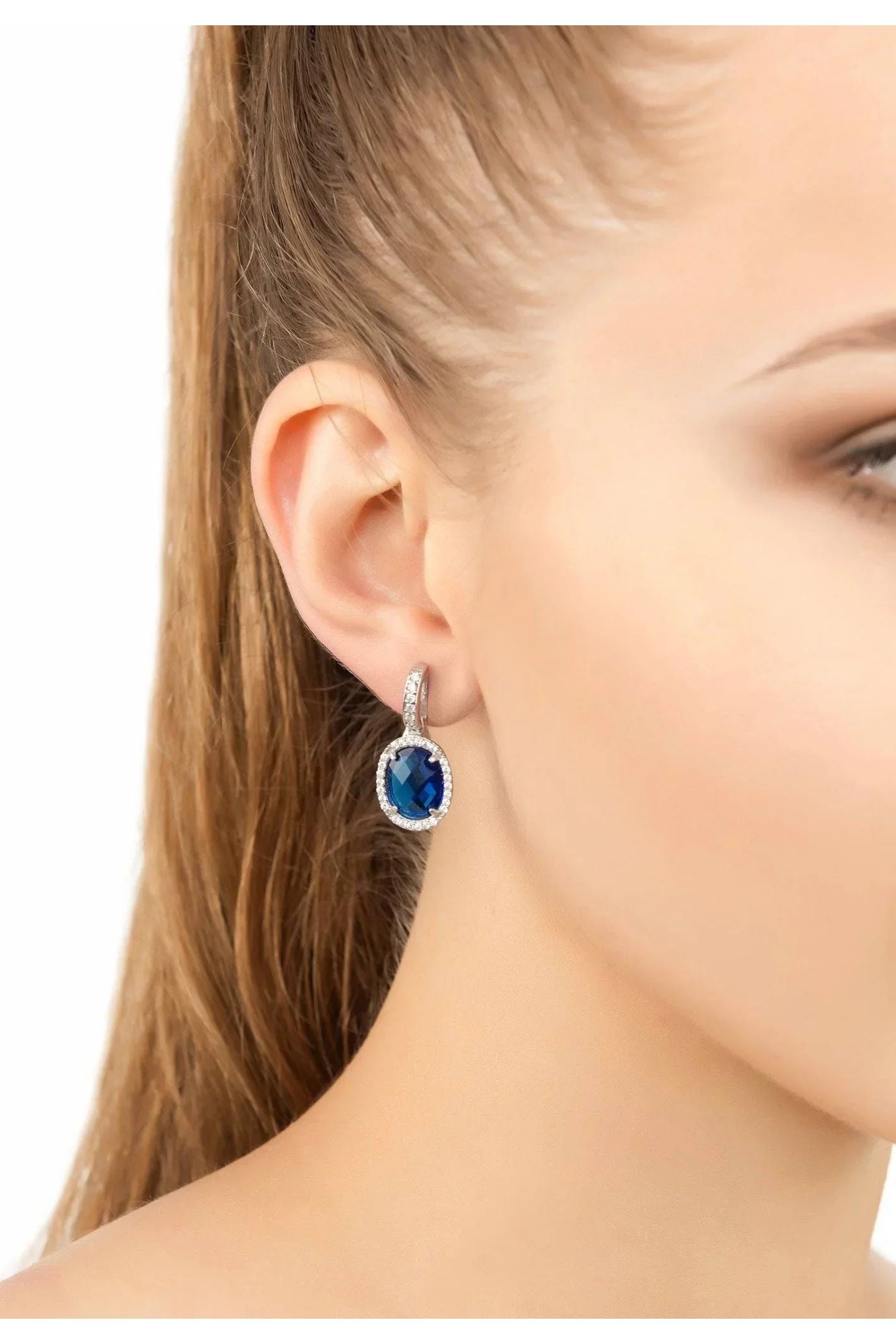 Beatrice Oval Gemstone Drop Earrings Silver Sapphire Hydro - LATELITA Earrings