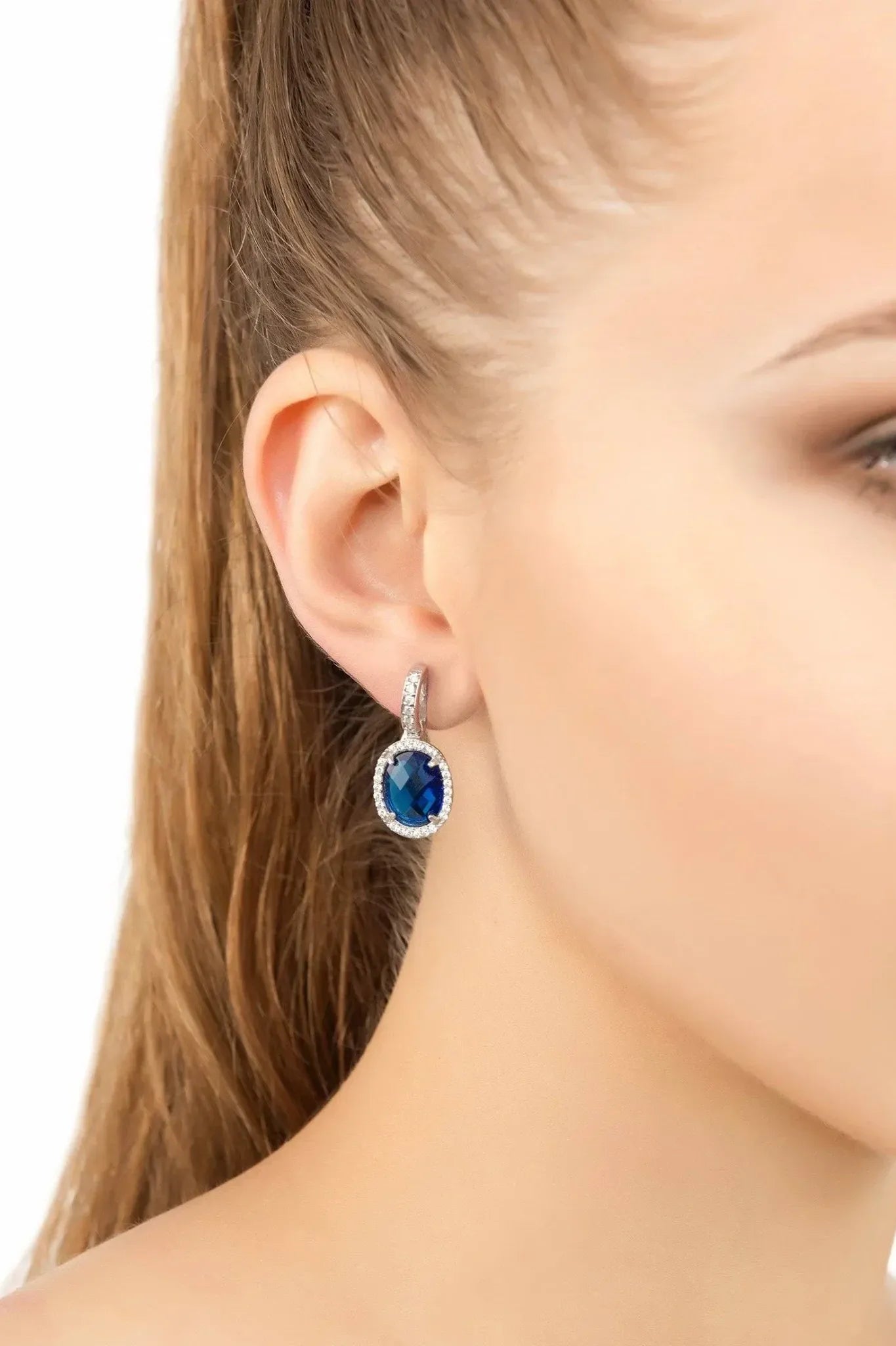 Beatrice Oval Gemstone Drop Earrings Silver Sapphire Hydro - LATELITA Earrings