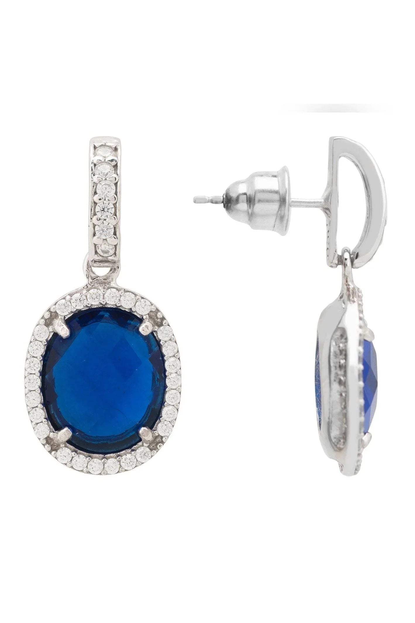 Beatrice Oval Gemstone Drop Earrings Silver Sapphire Hydro - LATELITA Earrings
