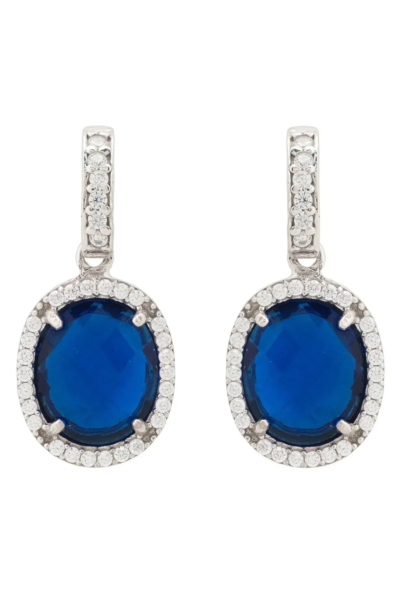 Beatrice Oval Gemstone Drop Earrings Silver Sapphire Hydro - LATELITA Earrings