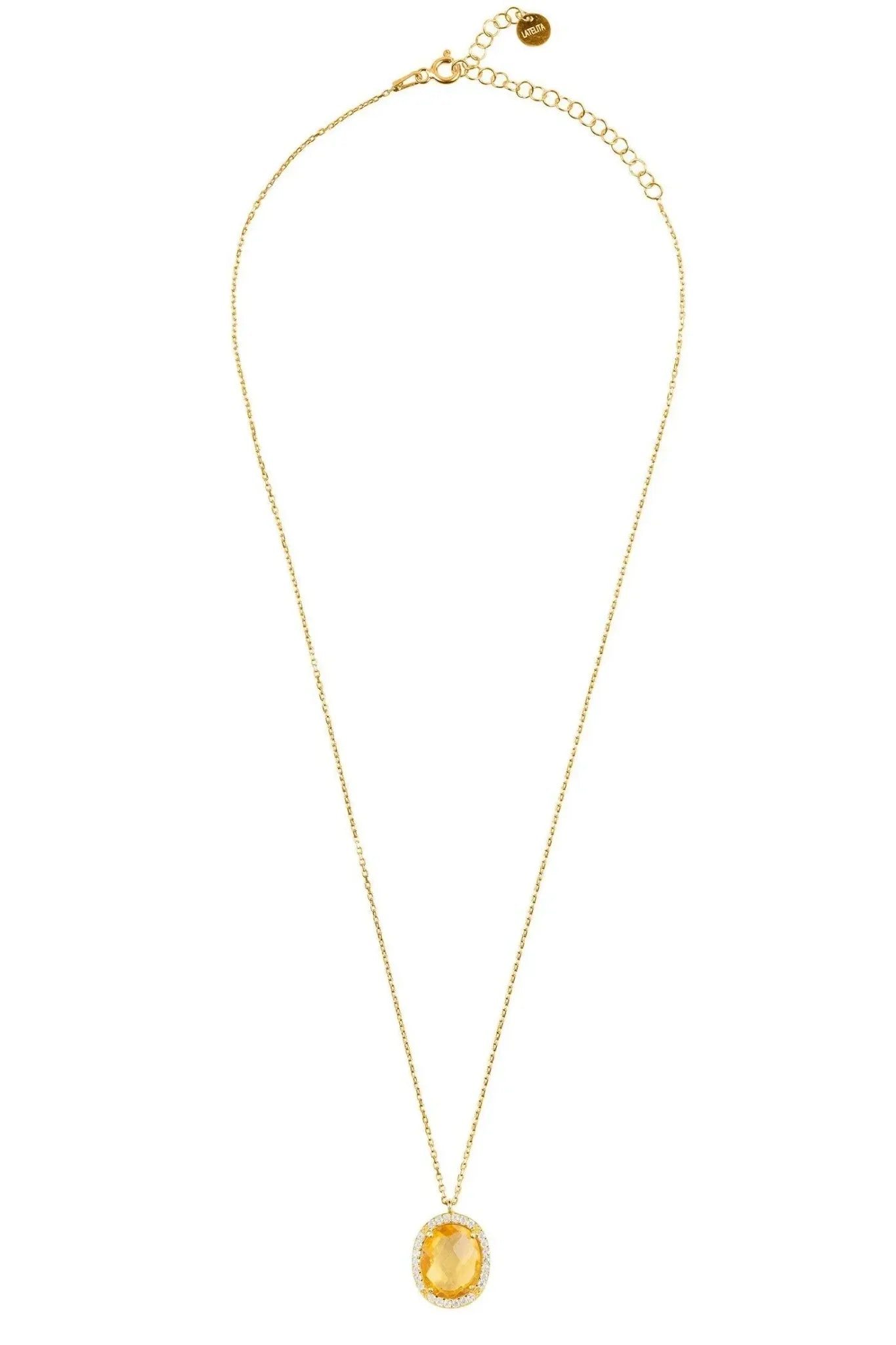 Beatrice Oval Gemstone Pendant Necklace Gold Citrine Hydro - LATELITA Necklaces