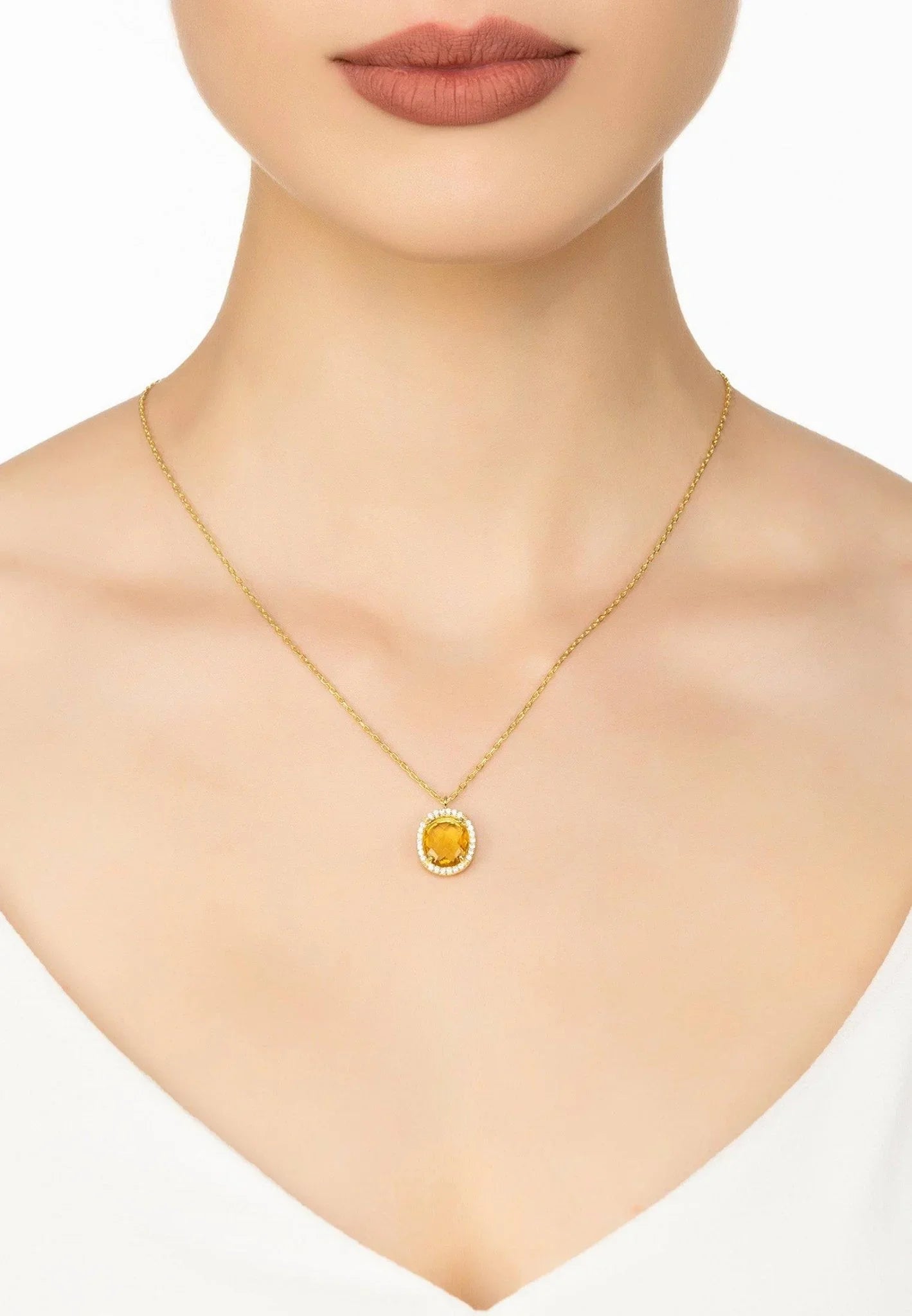 Beatrice Oval Gemstone Pendant Necklace Gold Citrine Hydro - LATELITA Necklaces