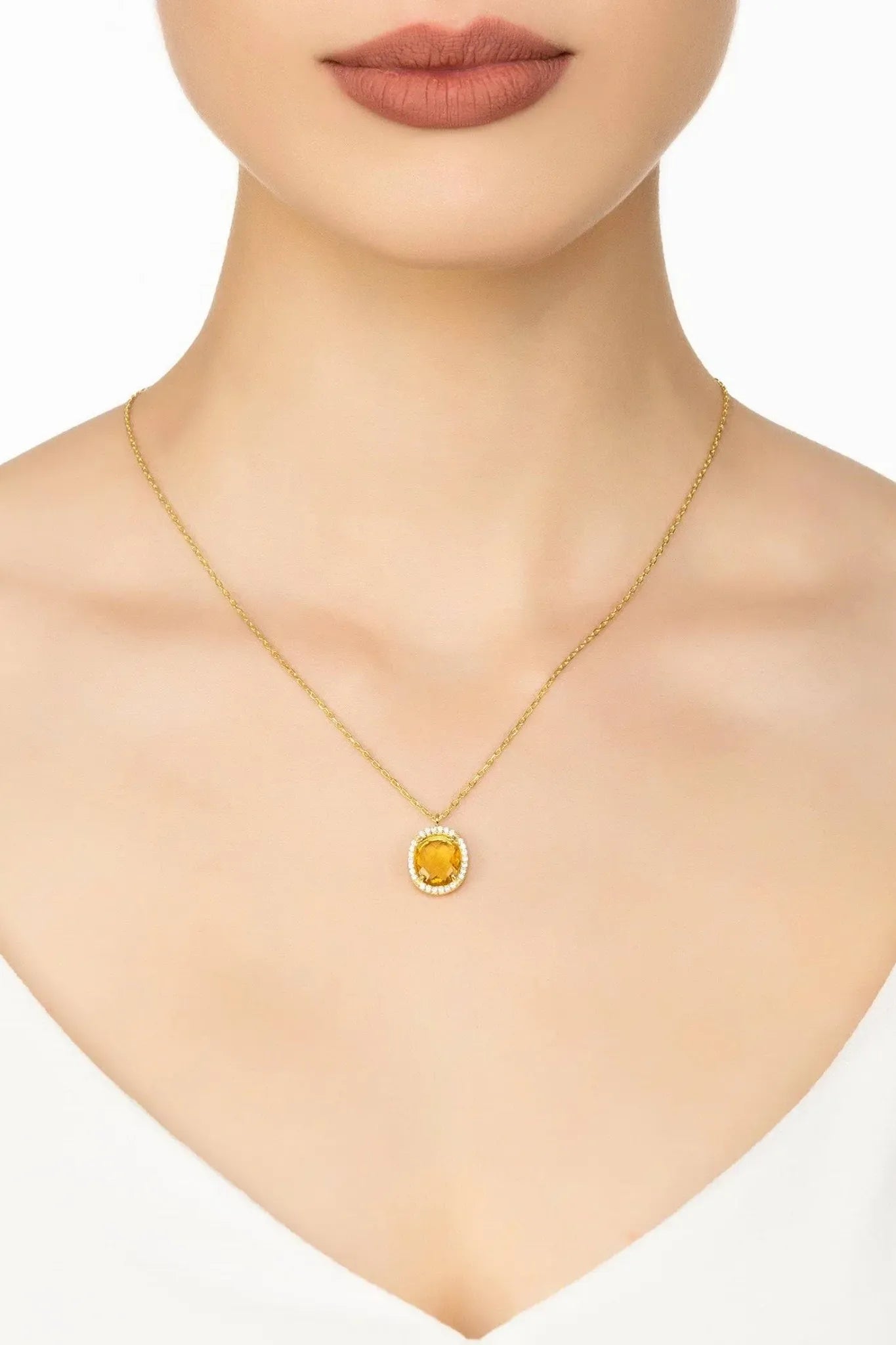 Beatrice Oval Gemstone Pendant Necklace Gold Citrine Hydro - LATELITA Necklaces