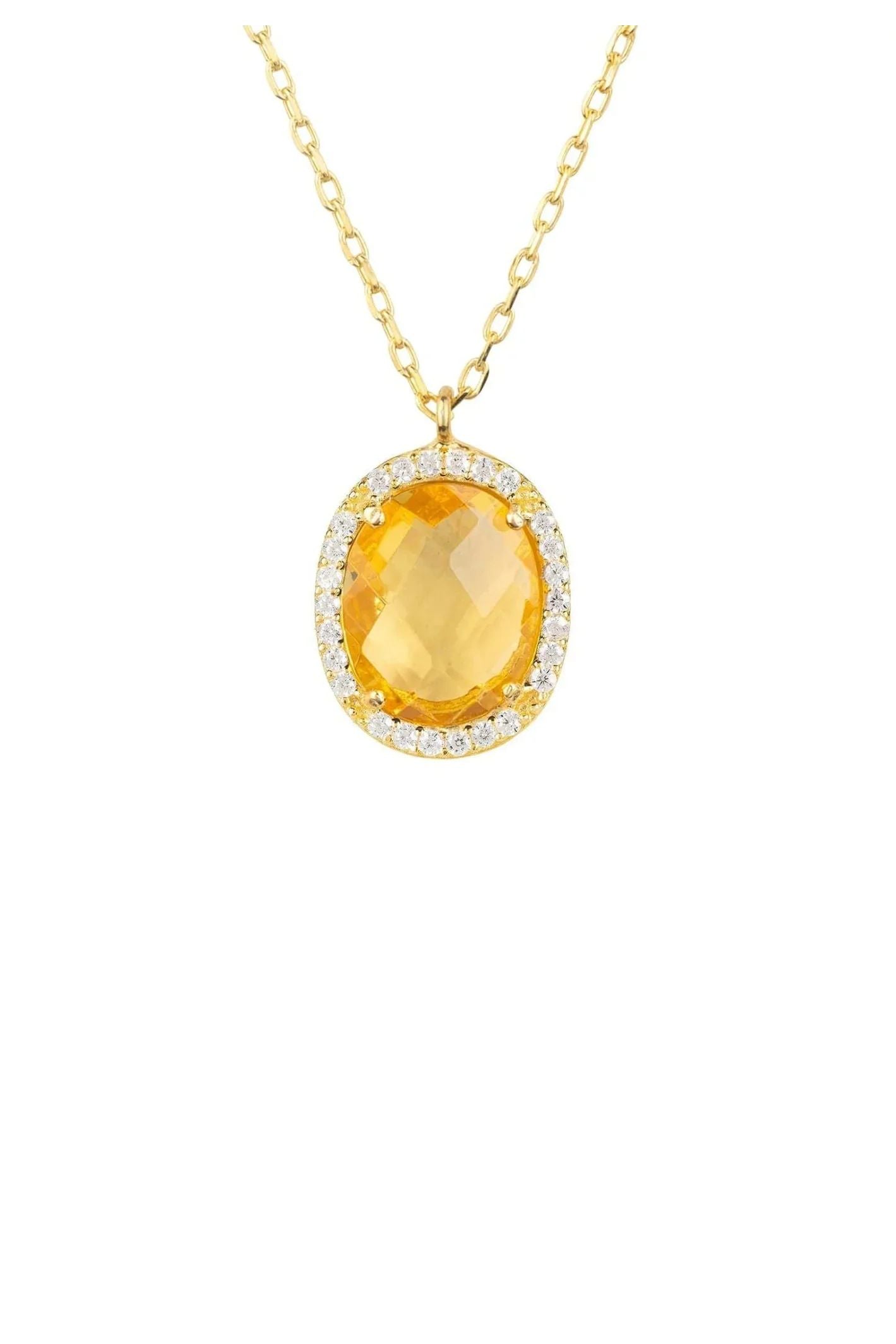 Beatrice Oval Gemstone Pendant Necklace Gold Citrine Hydro - LATELITA Necklaces