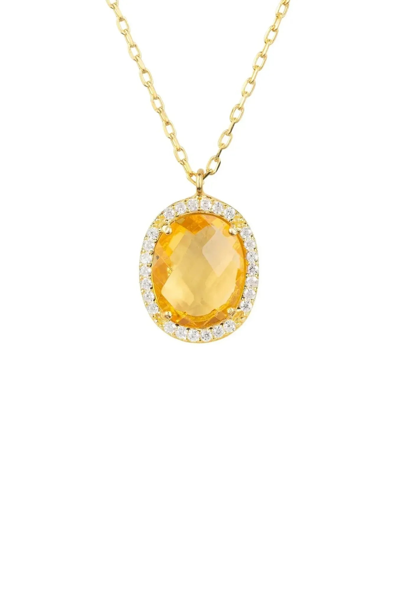 Beatrice Oval Gemstone Pendant Necklace Gold Citrine Hydro - LATELITA Necklaces