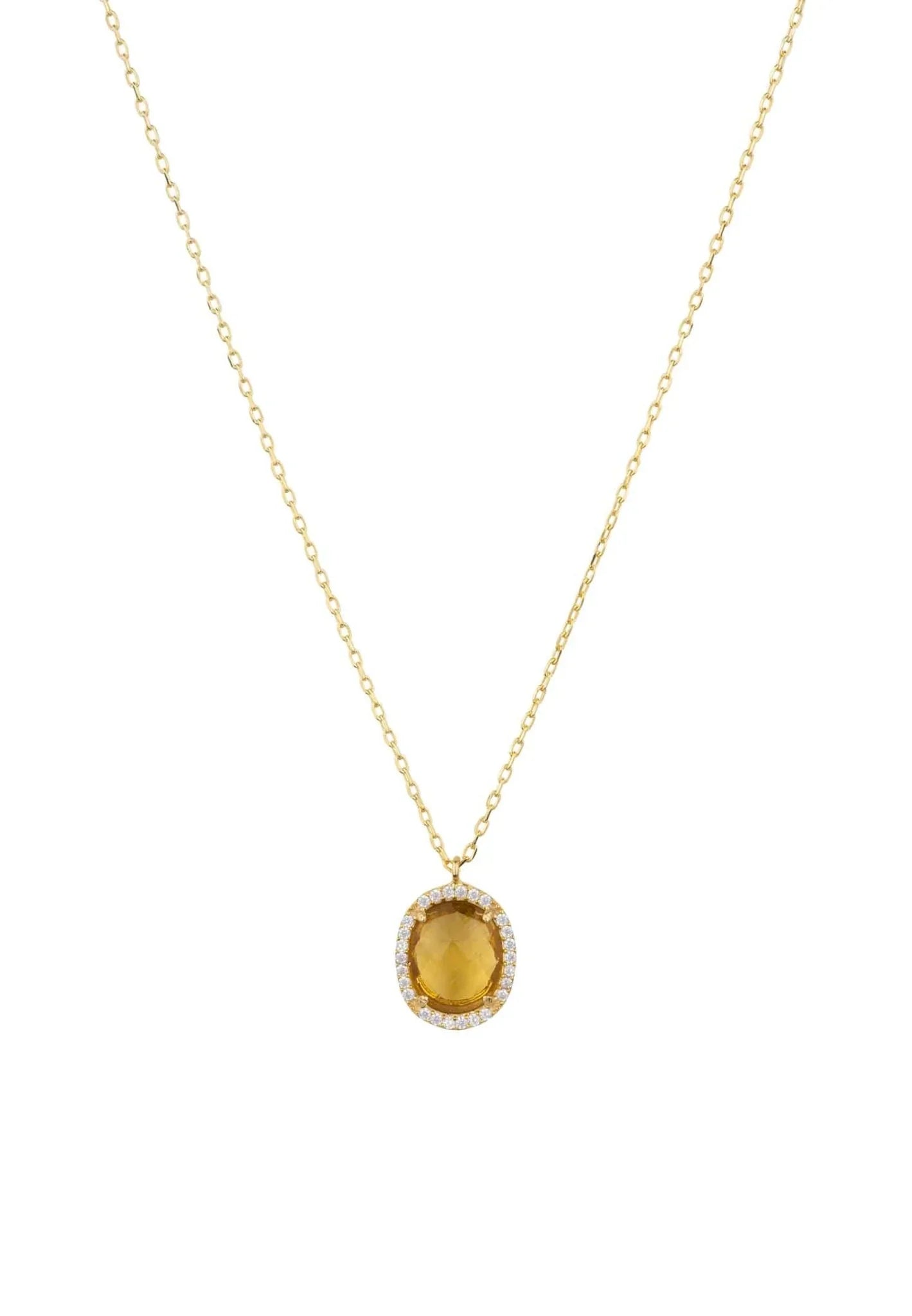Beatrice Oval Gemstone Pendant Necklace Gold Citrine Hydro - LATELITA Necklaces
