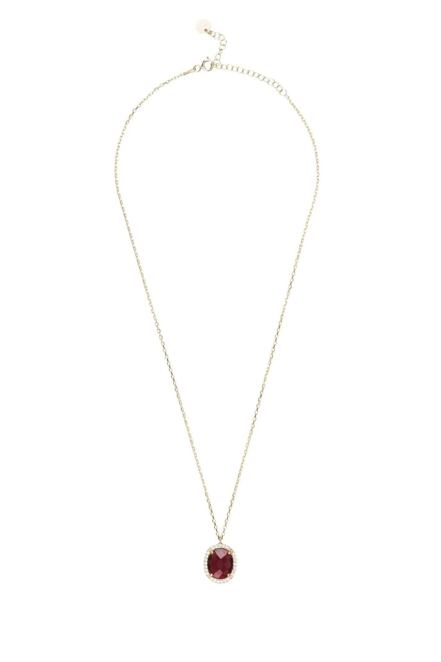 Beatrice Oval Gemstone Pendant Necklace Gold Garnet - LATELITA Necklaces