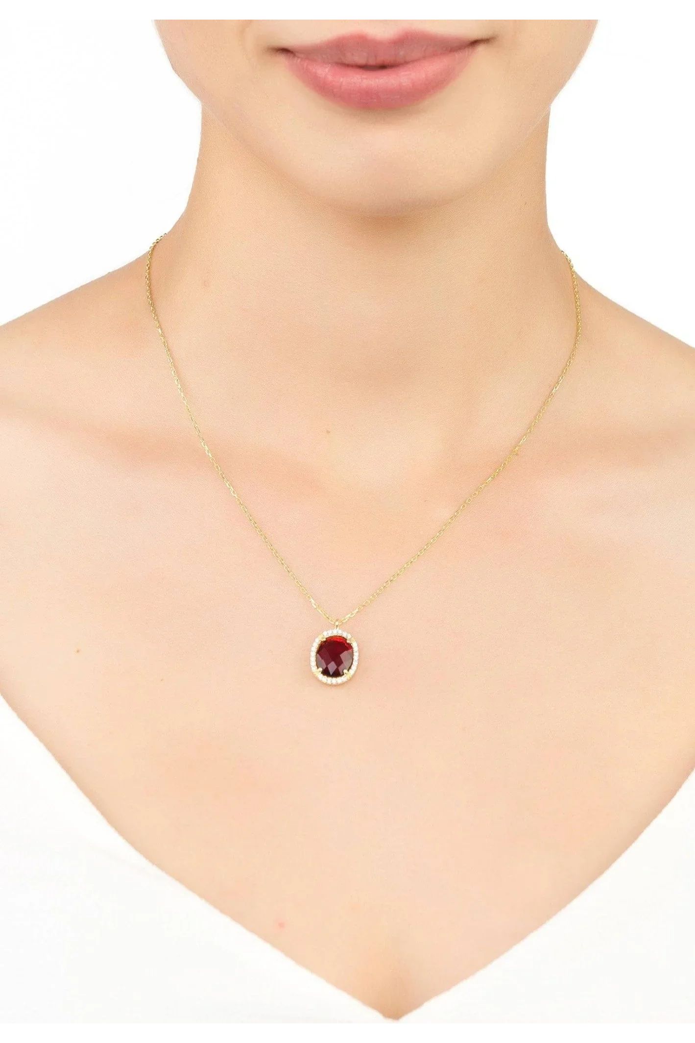 Beatrice Oval Gemstone Pendant Necklace Gold Garnet - LATELITA Necklaces