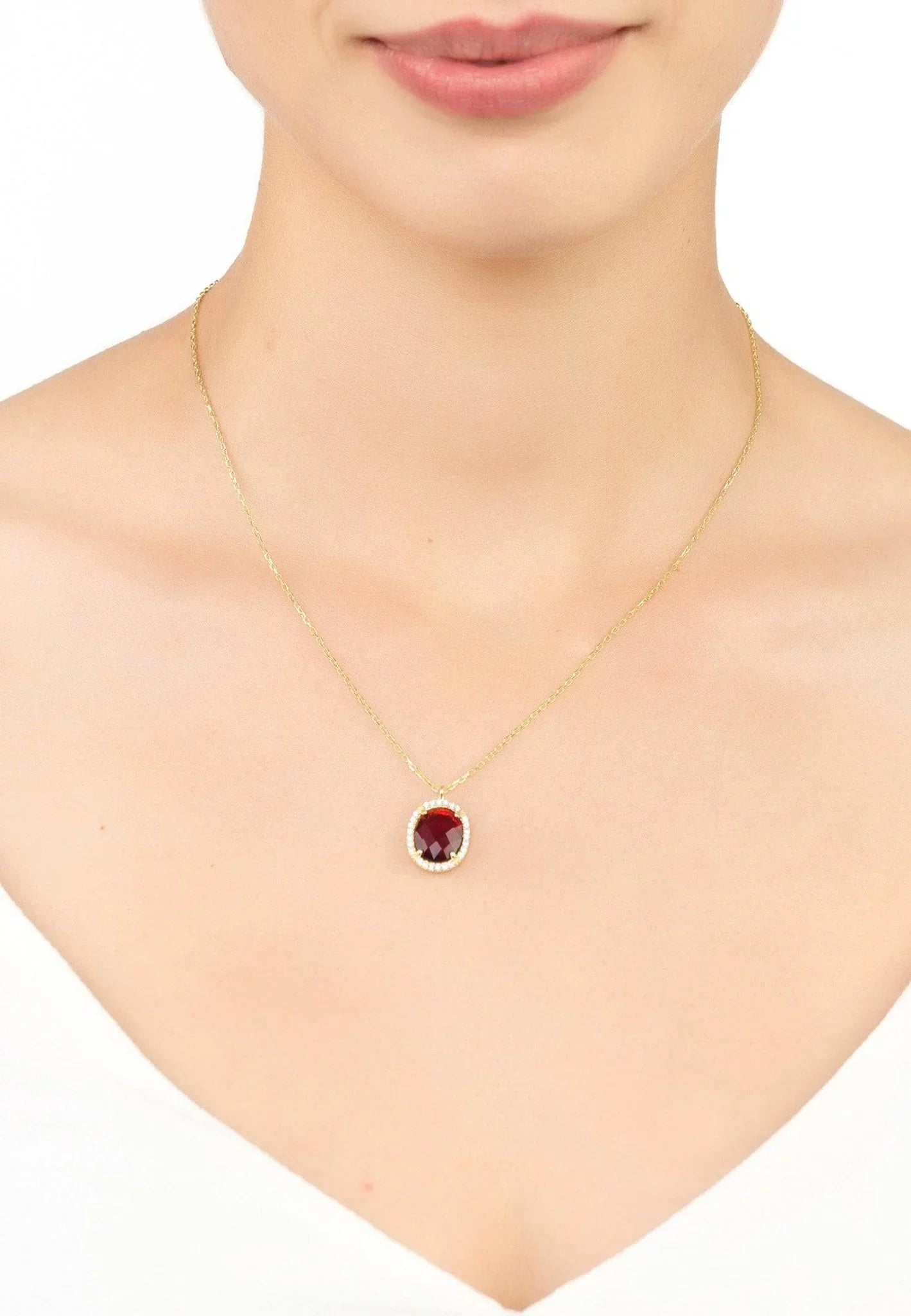Beatrice Oval Gemstone Pendant Necklace Gold Garnet - LATELITA Necklaces