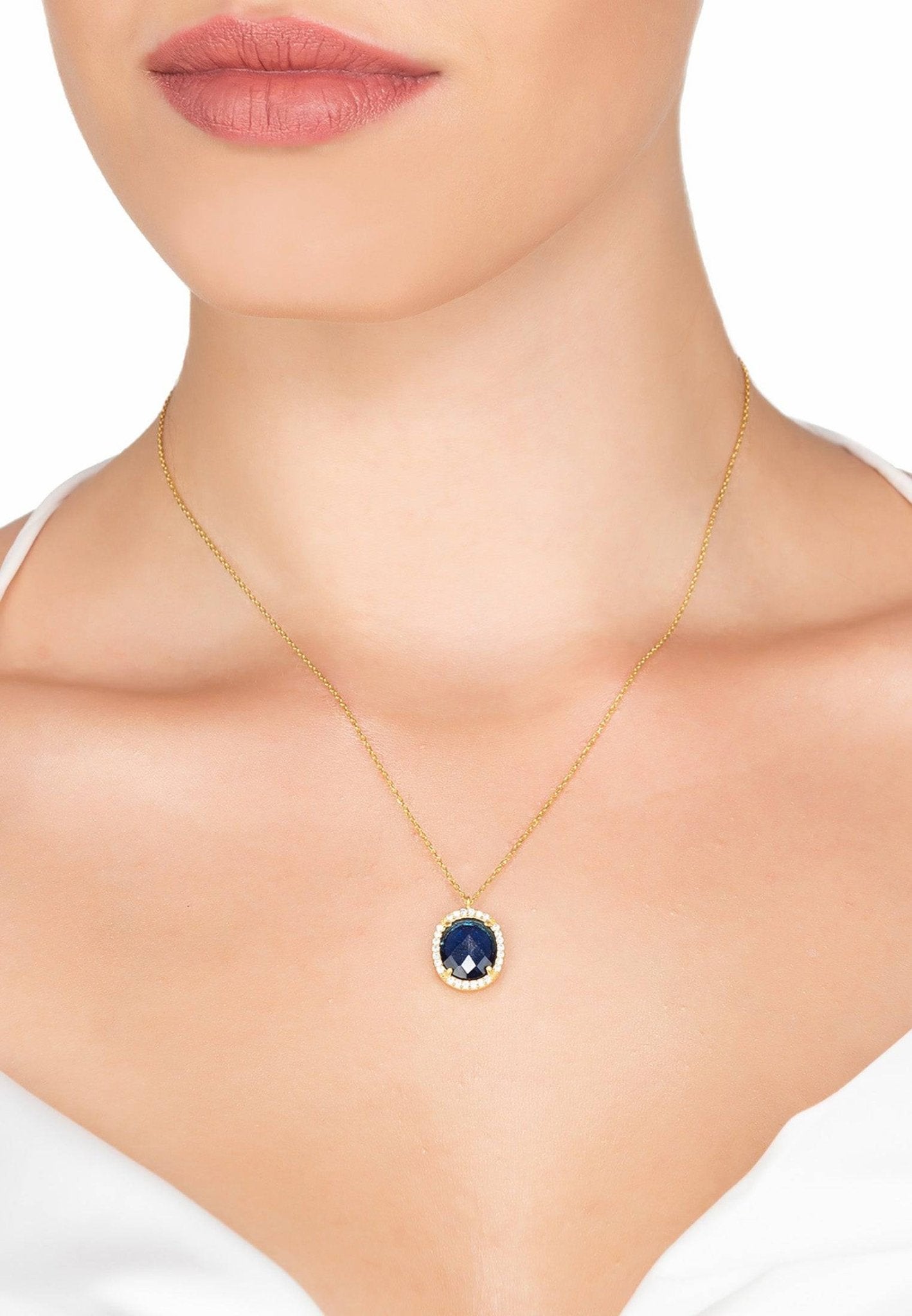 Beatrice Oval Gemstone Pendant Necklace Gold Sapphire Hydro - LATELITA Necklaces