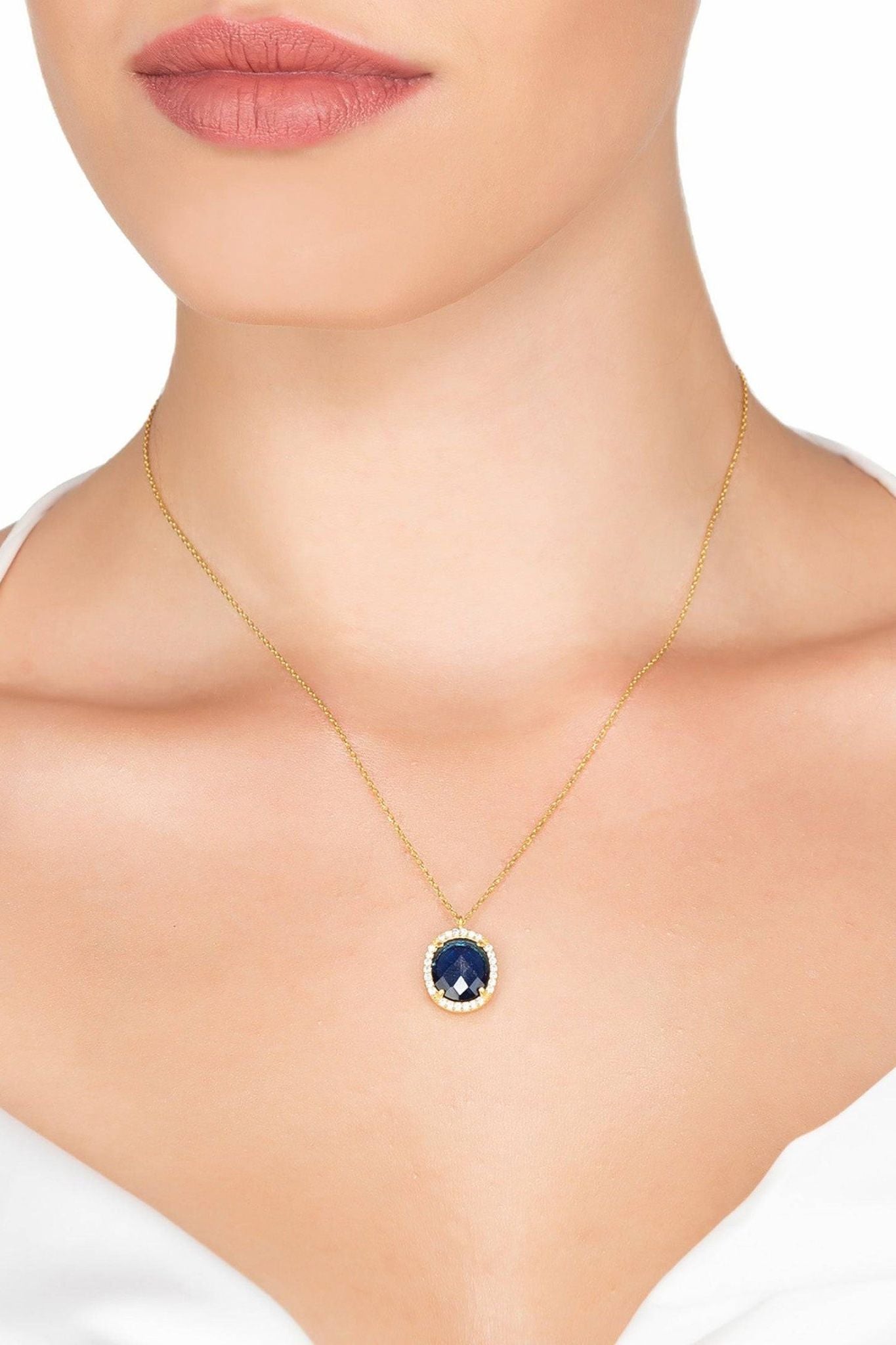 Beatrice Oval Gemstone Pendant Necklace Gold Sapphire Hydro - LATELITA Necklaces