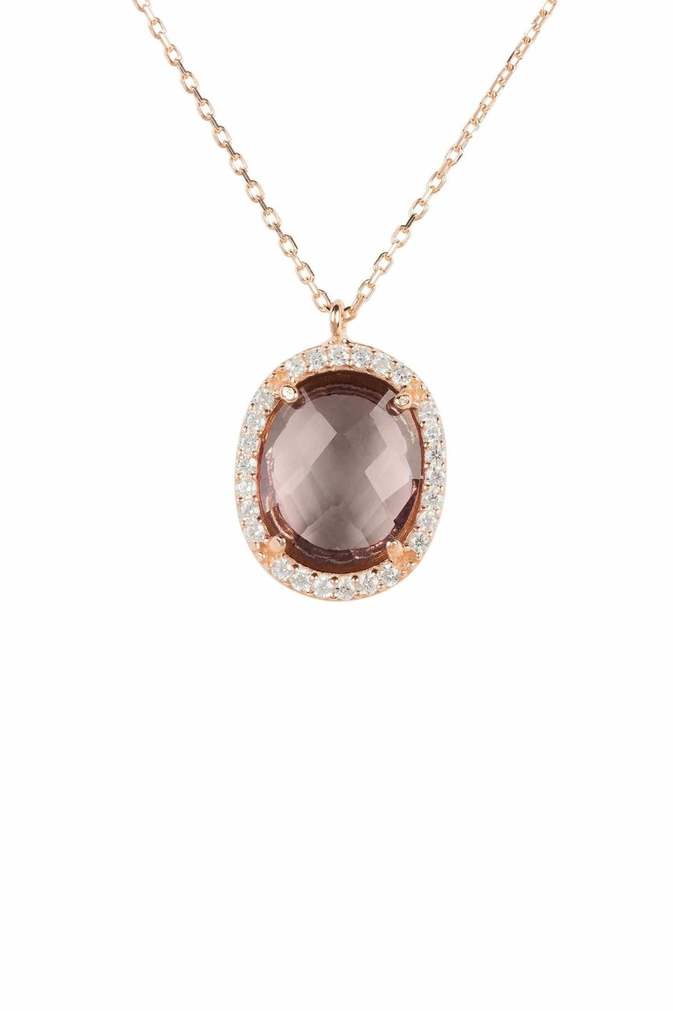 Beatrice Oval Gemstone Pendant Necklace Rose Gold Amethyst Hydro - LATELITA Necklaces