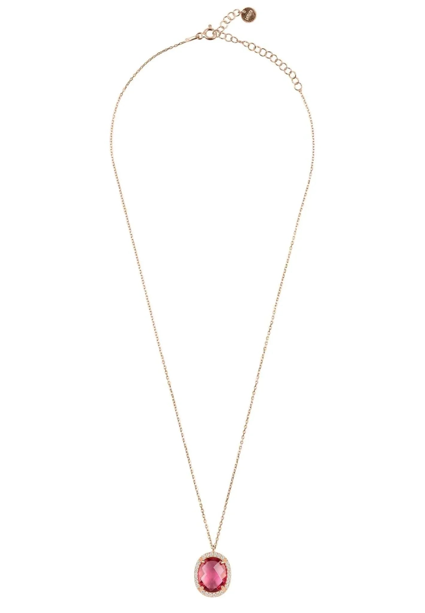 Beatrice Oval Gemstone Pendant Necklace Rose Gold Pink Tourmaline - LATELITA Necklaces