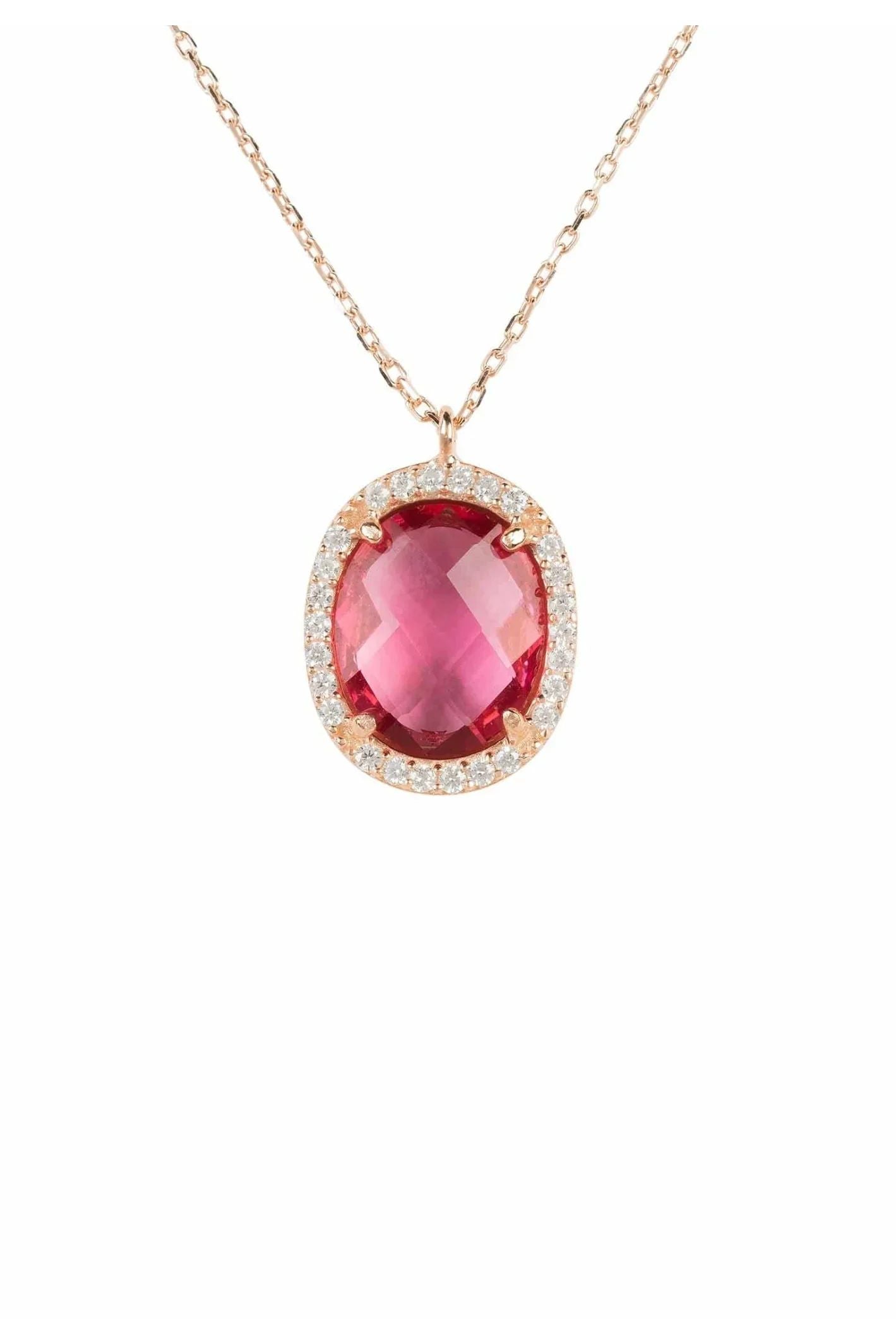 Beatrice Oval Gemstone Pendant Necklace Rose Gold Pink Tourmaline - LATELITA Necklaces