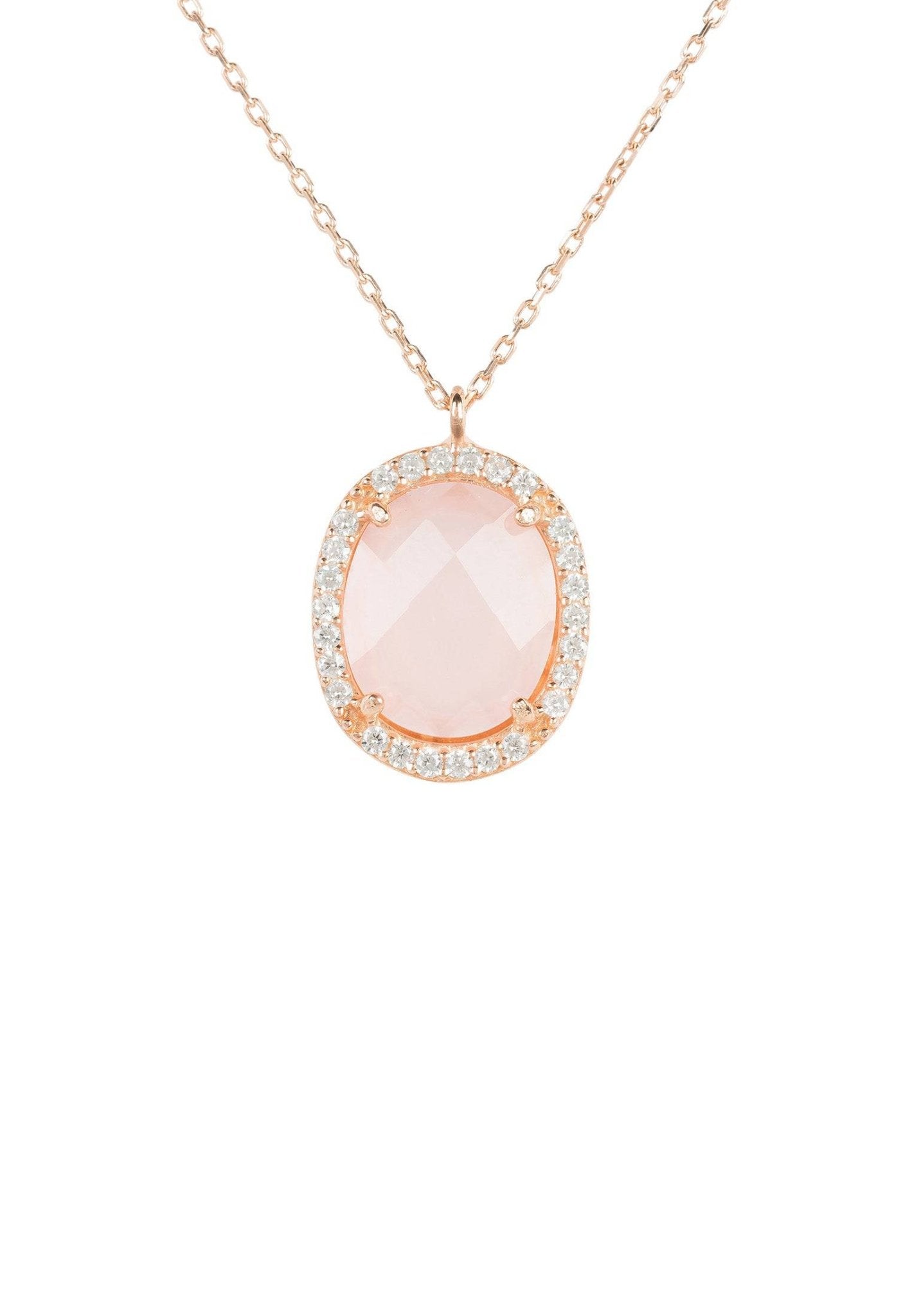Beatrice Oval Gemstone Pendant Necklace Rose Gold Rose Quartz - LATELITA Necklaces