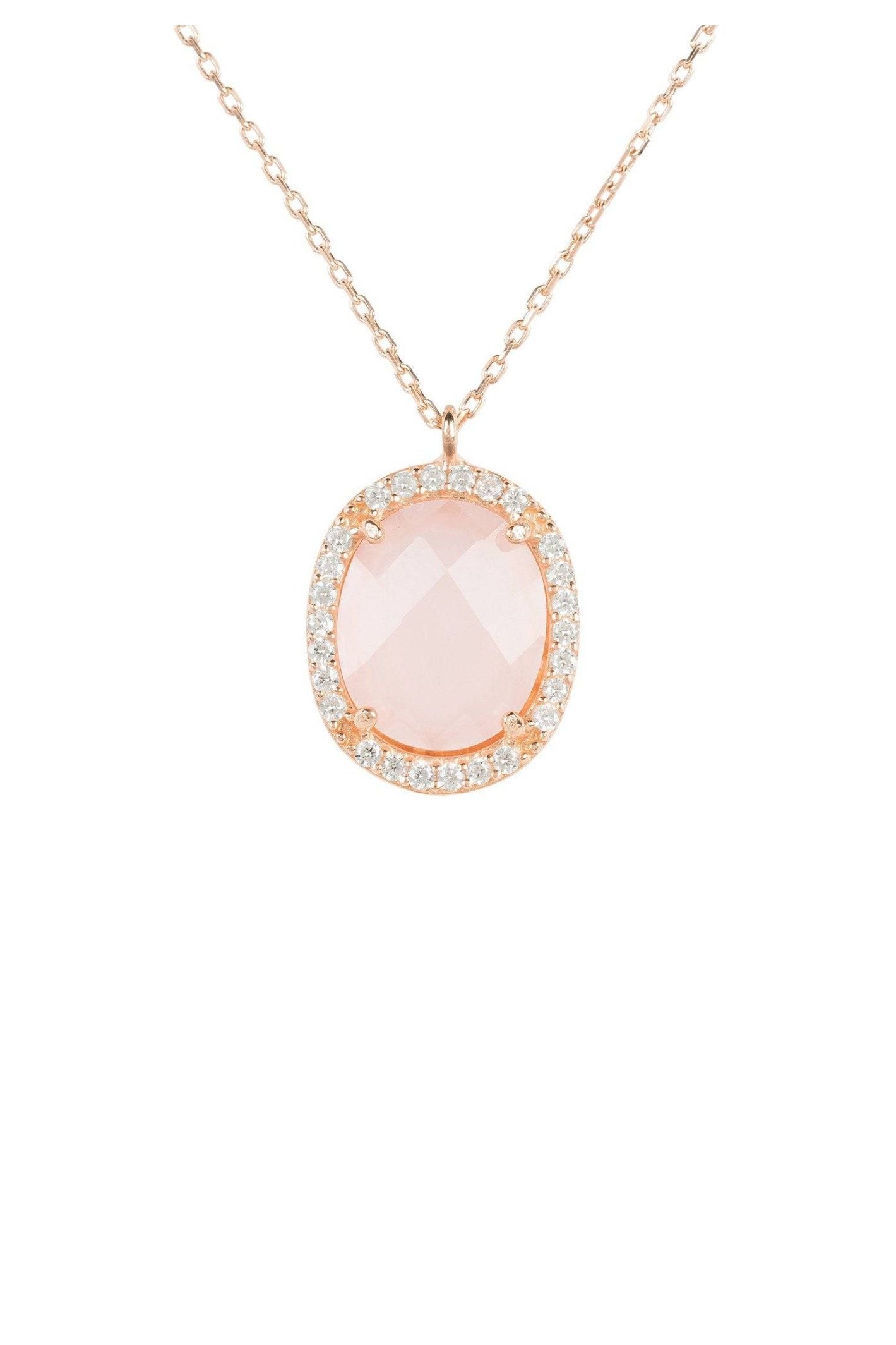 Beatrice Oval Gemstone Pendant Necklace Rose Gold Rose Quartz - LATELITA Necklaces