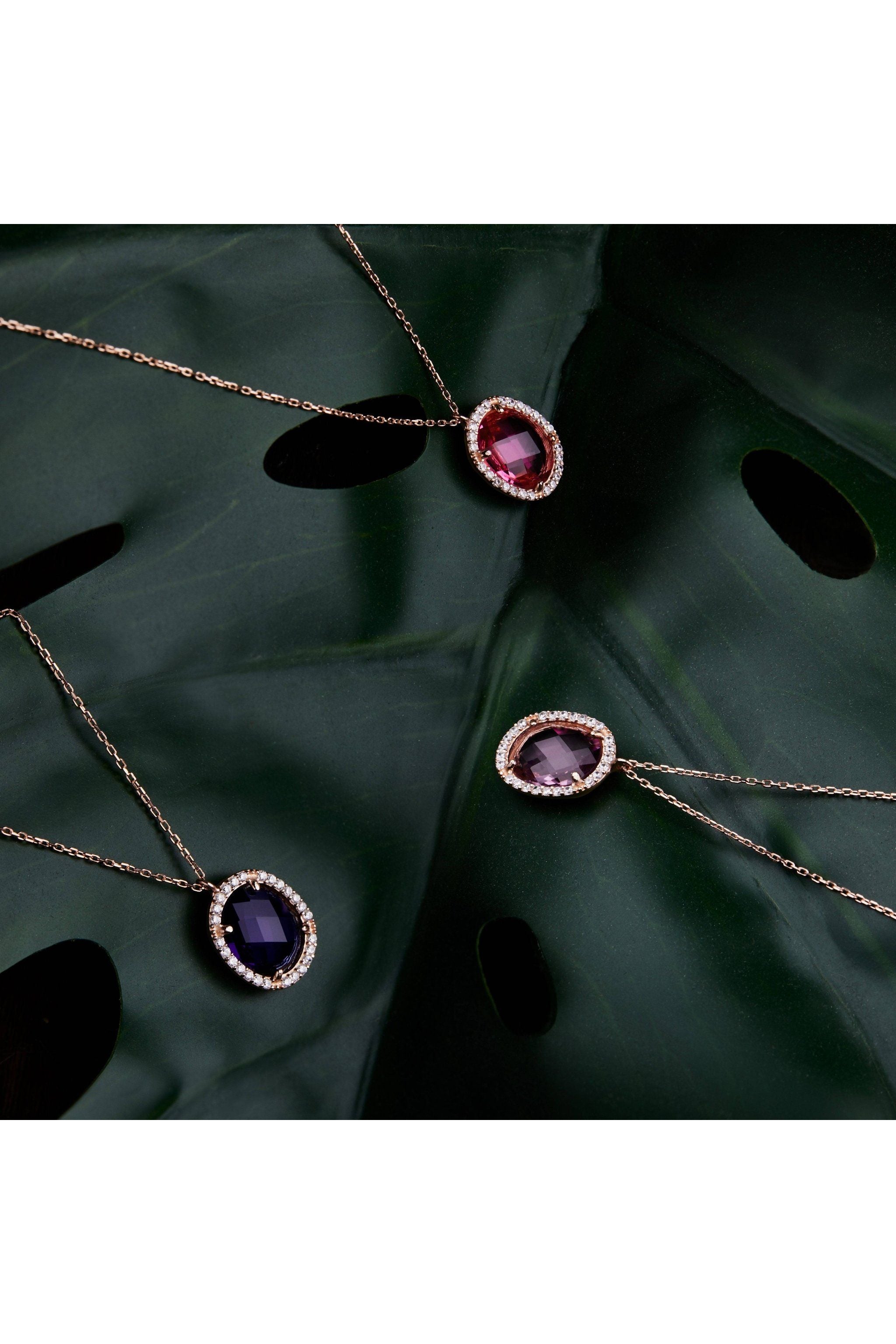 Beatrice Oval Gemstone Pendant Necklace Rose Gold Rose Quartz - LATELITA Necklaces