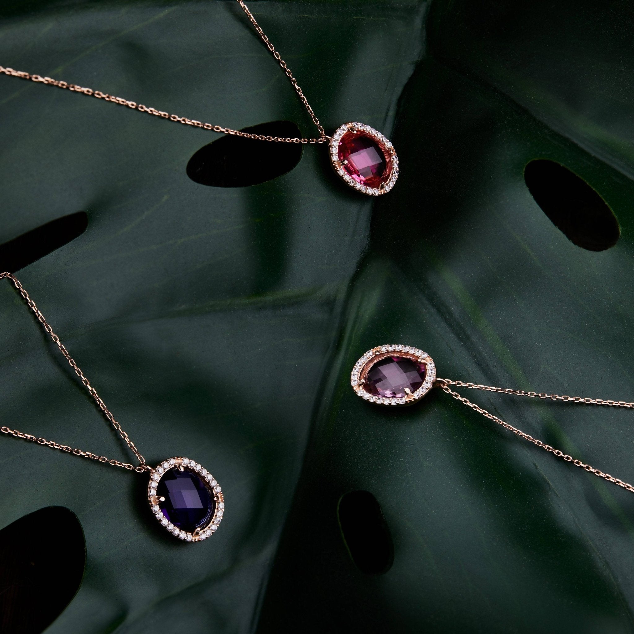 Beatrice Oval Gemstone Pendant Necklace Rose Gold Sapphire Hydro - LATELITA Necklaces