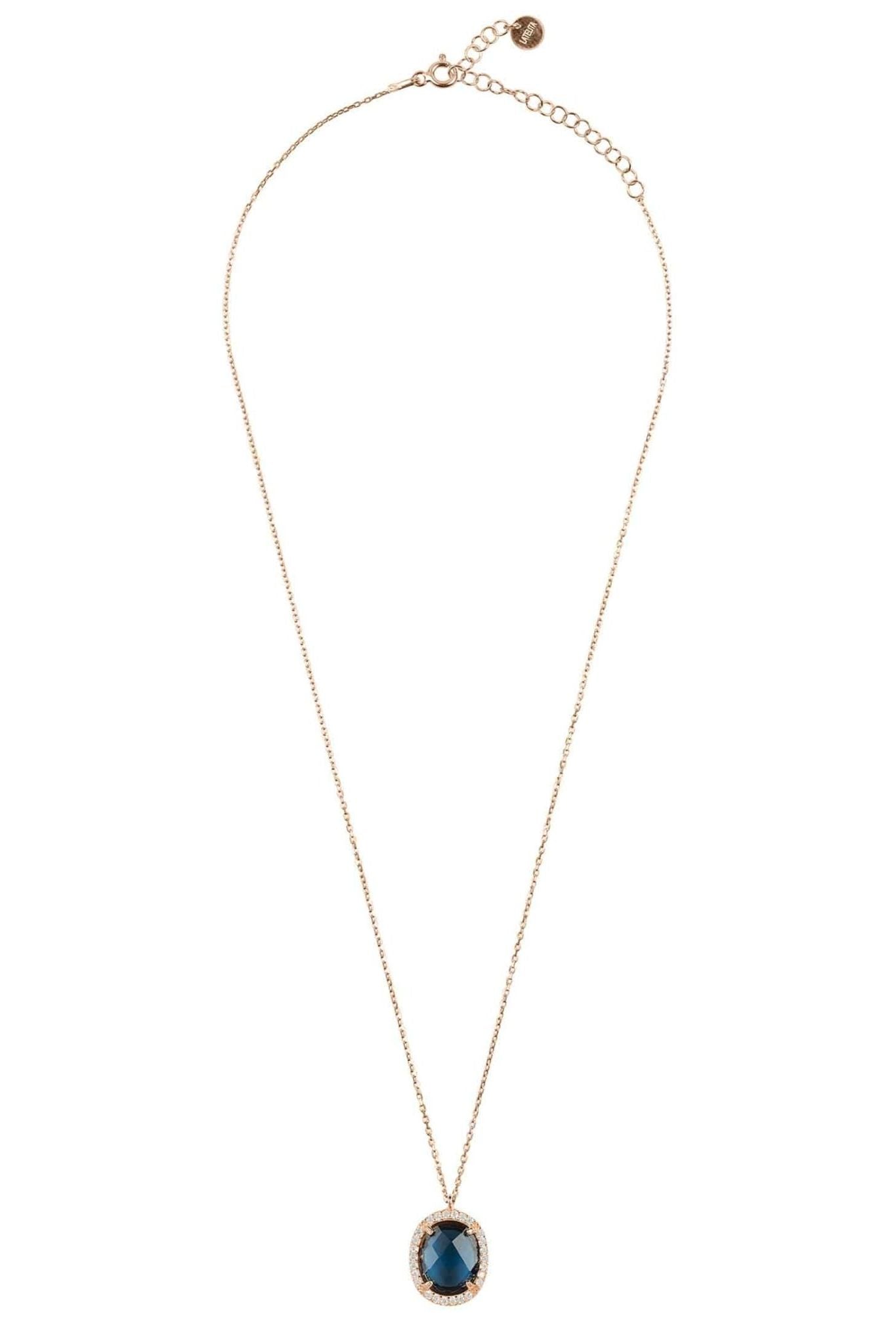 Beatrice Oval Gemstone Pendant Necklace Rose Gold Sapphire Hydro - LATELITA Necklaces